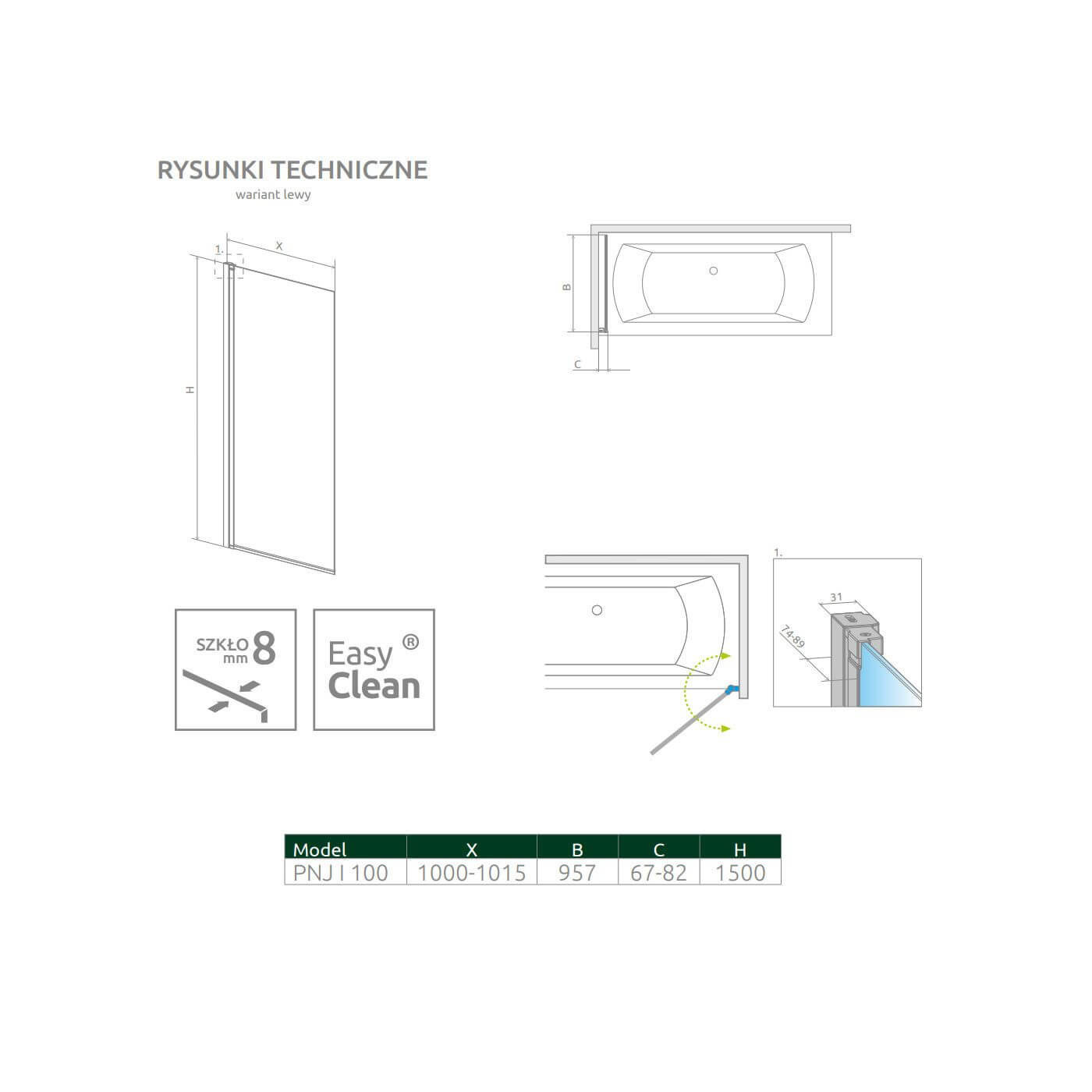 Parawan Nes 8 PNJ 100 Czarny Lewy Nes 8 10061100-54-01L Radaway Parawan Nes 8 PNJ 100 Czarny Lewy Nes 8 10061100-54-01L Radaway