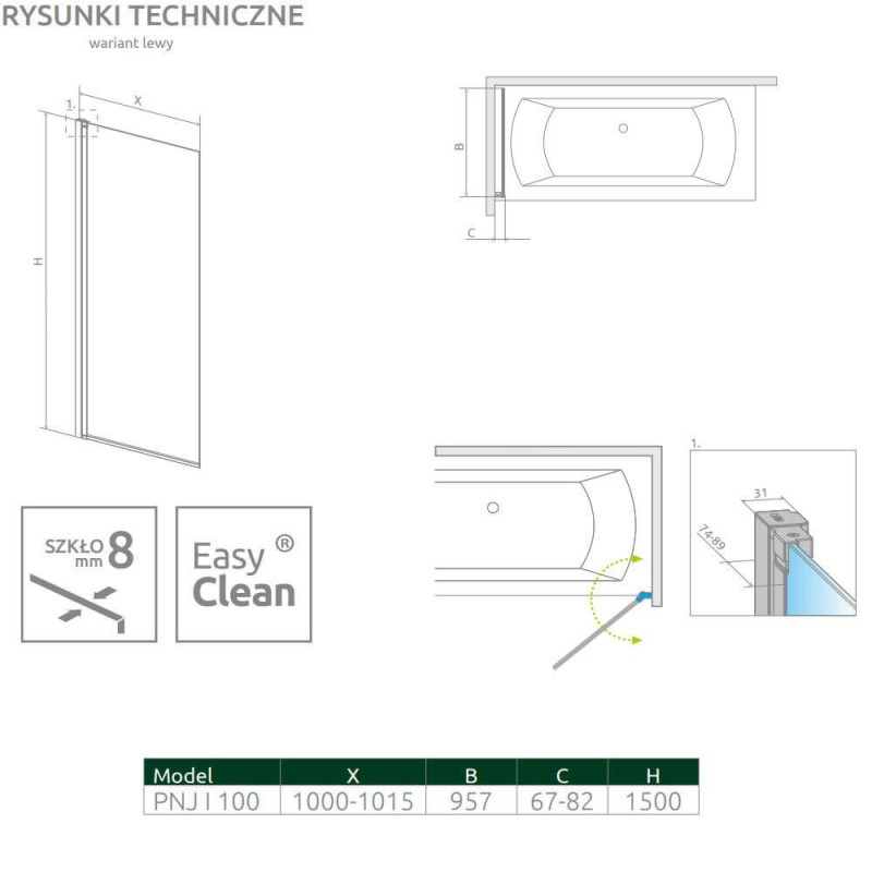 Parawan Nes 8 PNJ 100 Czarny Lewy Nes 8 10061100-54-01L Radaway Parawan Nes 8 PNJ 100 Czarny Lewy Nes 8 10061100-54-01L Radaway