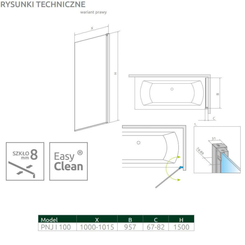 Parawan Nes 8 PNJ 100 Czarny Prawy Nes 8 10061100-54-01R Radaway Parawan Nes 8 PNJ 100 Czarny Prawy Nes 8 10061100-54-01R Radaway