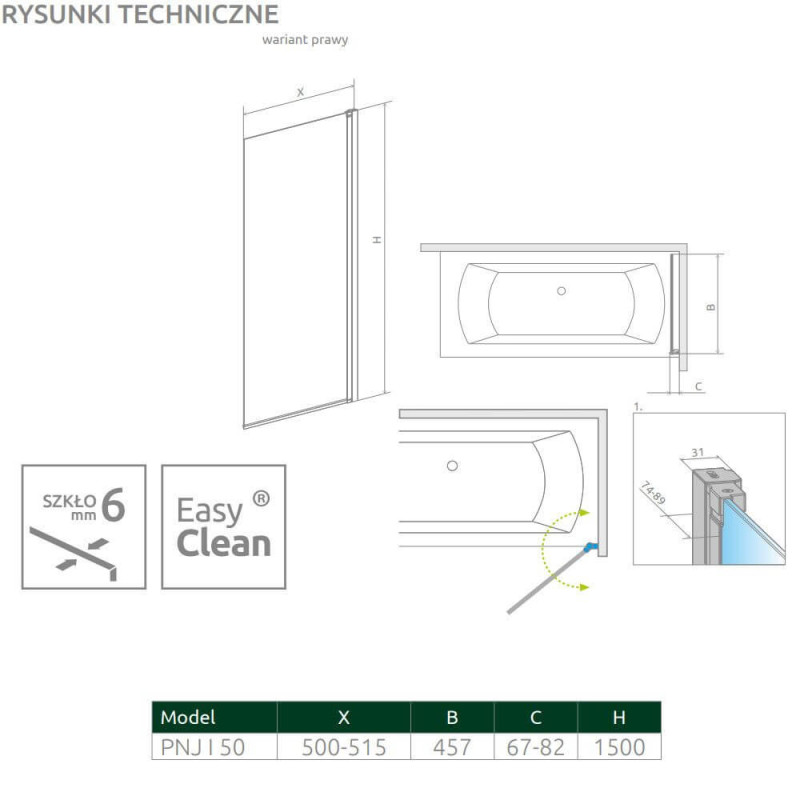 Parawan Nes PNJ 50 Prawy Nes 10011050-01-01R Radaway Parawan Nes PNJ 50 Prawy Nes 10011050-01-01R Radaway