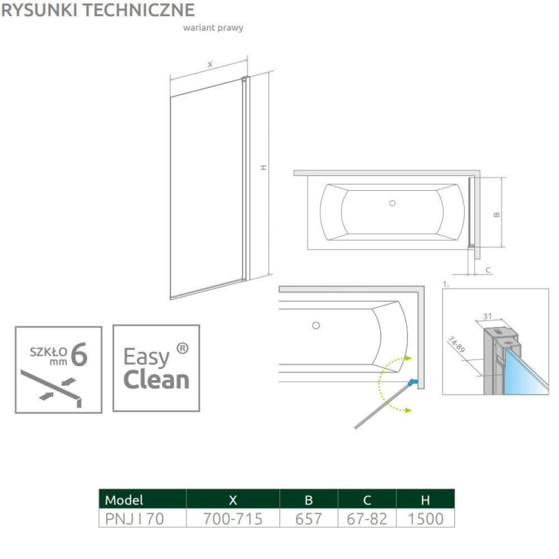 Parawan Nes PNJ 70 Prawy Nes 10011070-01-01R Radaway Parawan Nes PNJ 70 Prawy Nes 10011070-01-01R Radaway