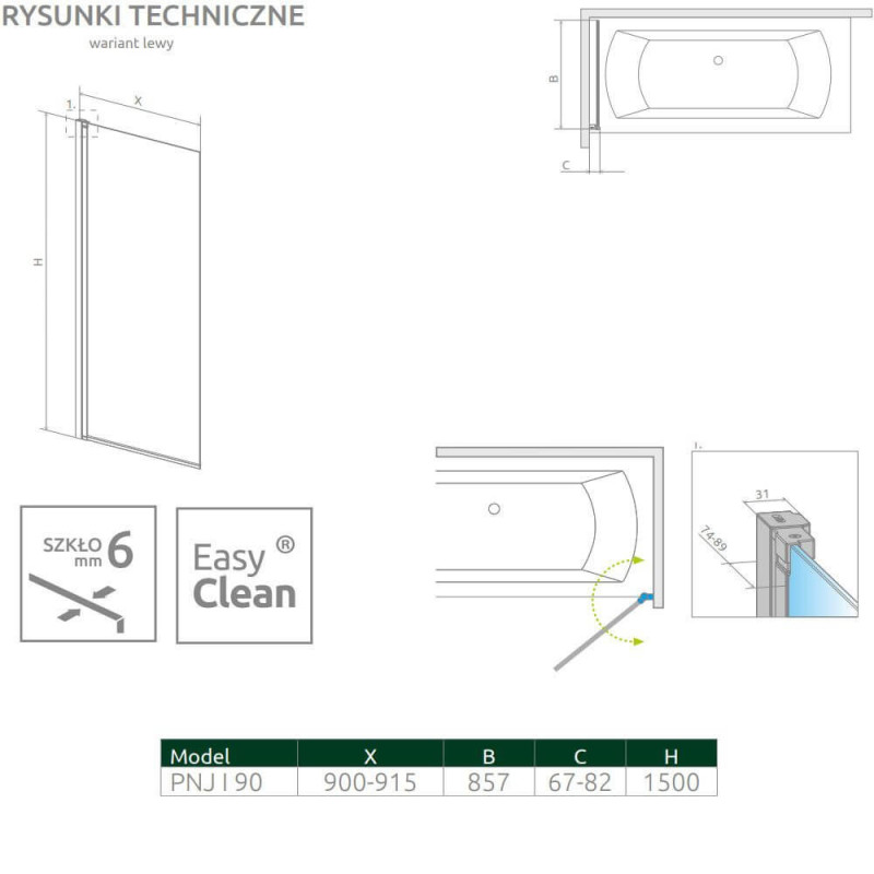 Parawan Nes PNJ 90 Czarny Lewy Frame Nes 10011090-54-56L Radaway Parawan Nes PNJ 90 Czarny Lewy Frame Nes 10011090-54-56L Radaway