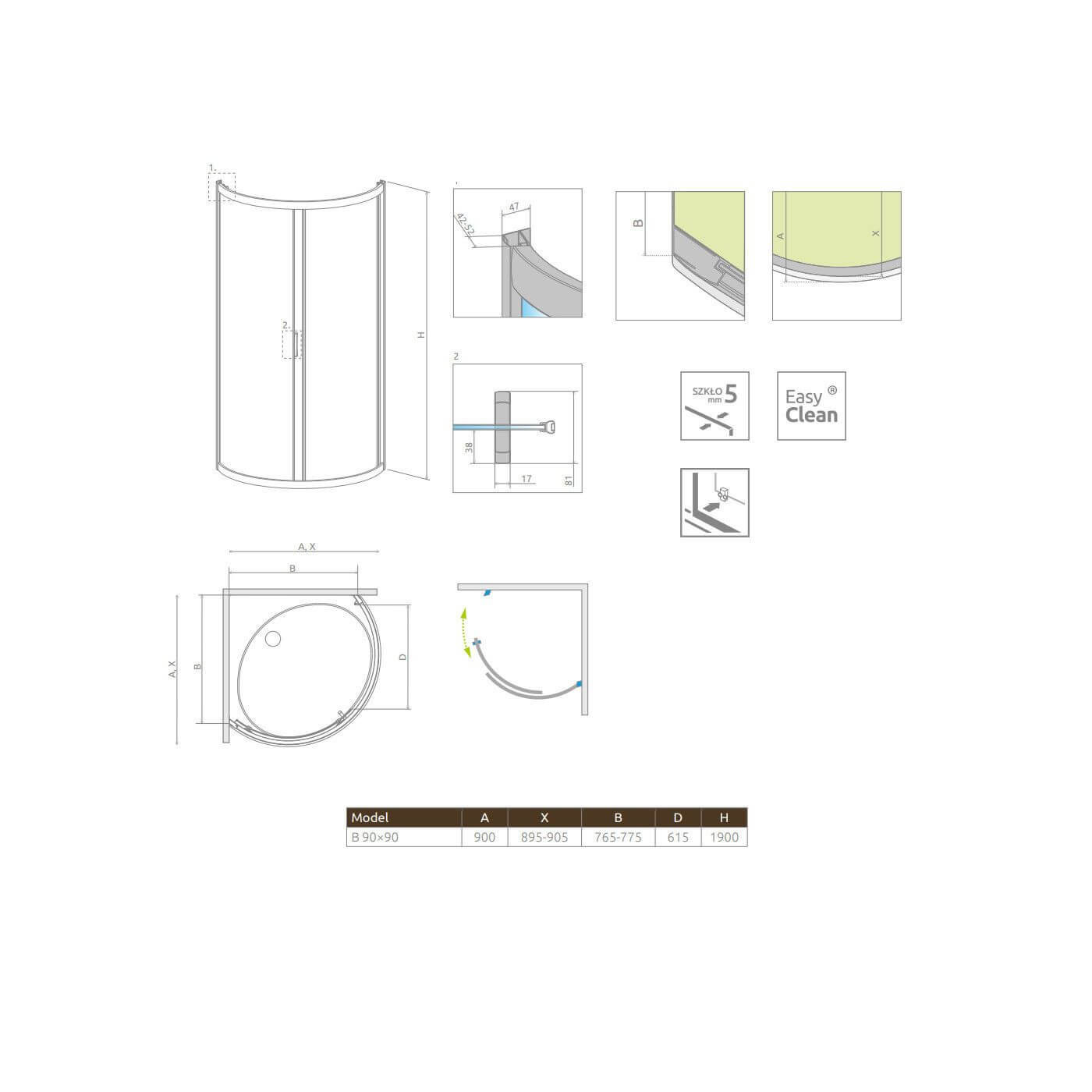 Kabina Premium Plus Szkło Fabric B 90x90 30473-01-06N Radaway Kabina Premium Plus Szkło Fabric B 90x90 30473-01-06N Radaway
