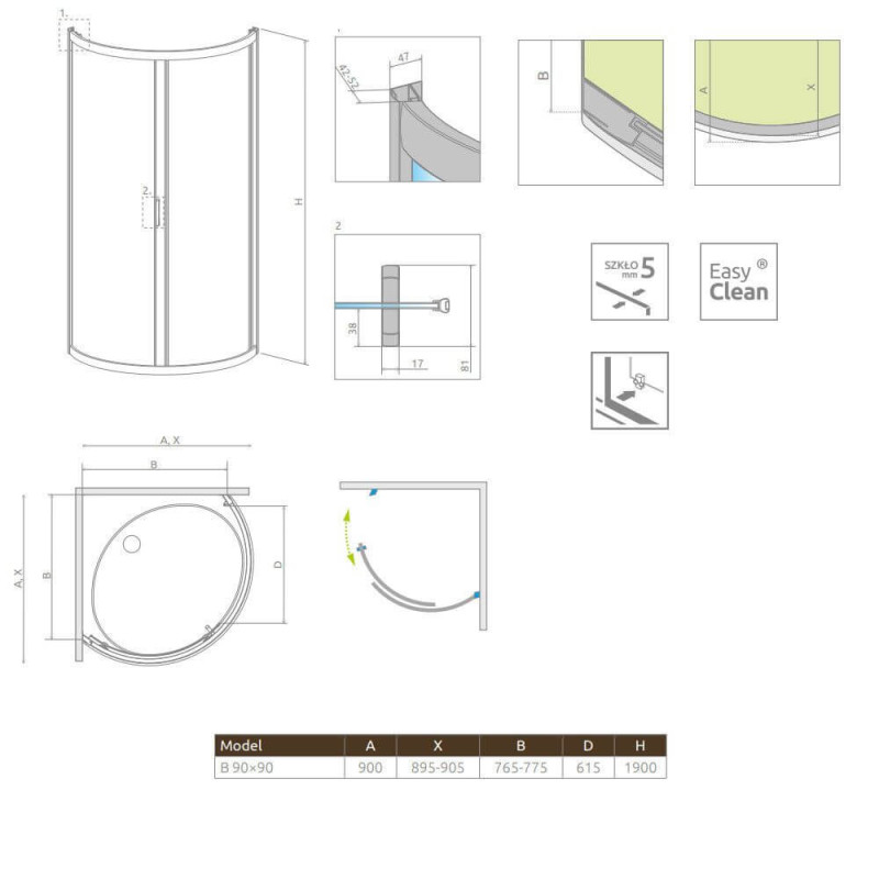 Kabina Premium Plus Szkło Fabric B 90x90 30473-01-06N Radaway Kabina Premium Plus Szkło Fabric B 90x90 30473-01-06N Radaway