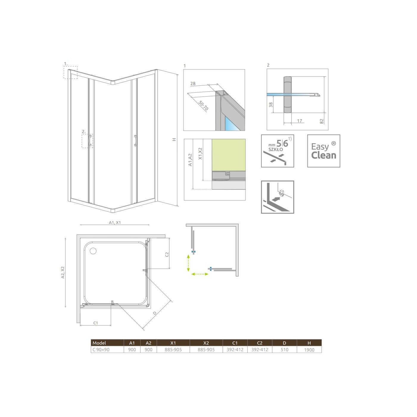 Kabina Premium Plus C 90x90 30453-01-01N Radaway Kabina Premium Plus C 90x90 30453-01-01N Radaway