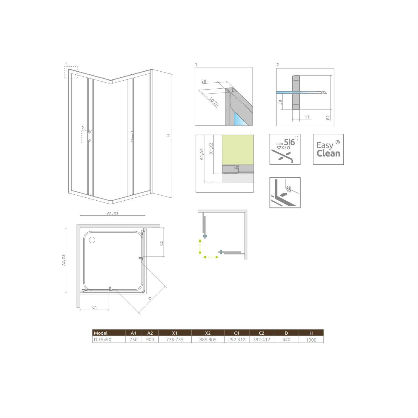 Kabina Premium Plus D 75x90 30433-01-01N Radaway Kabina Premium Plus D 75x90 30433-01-01N Radaway