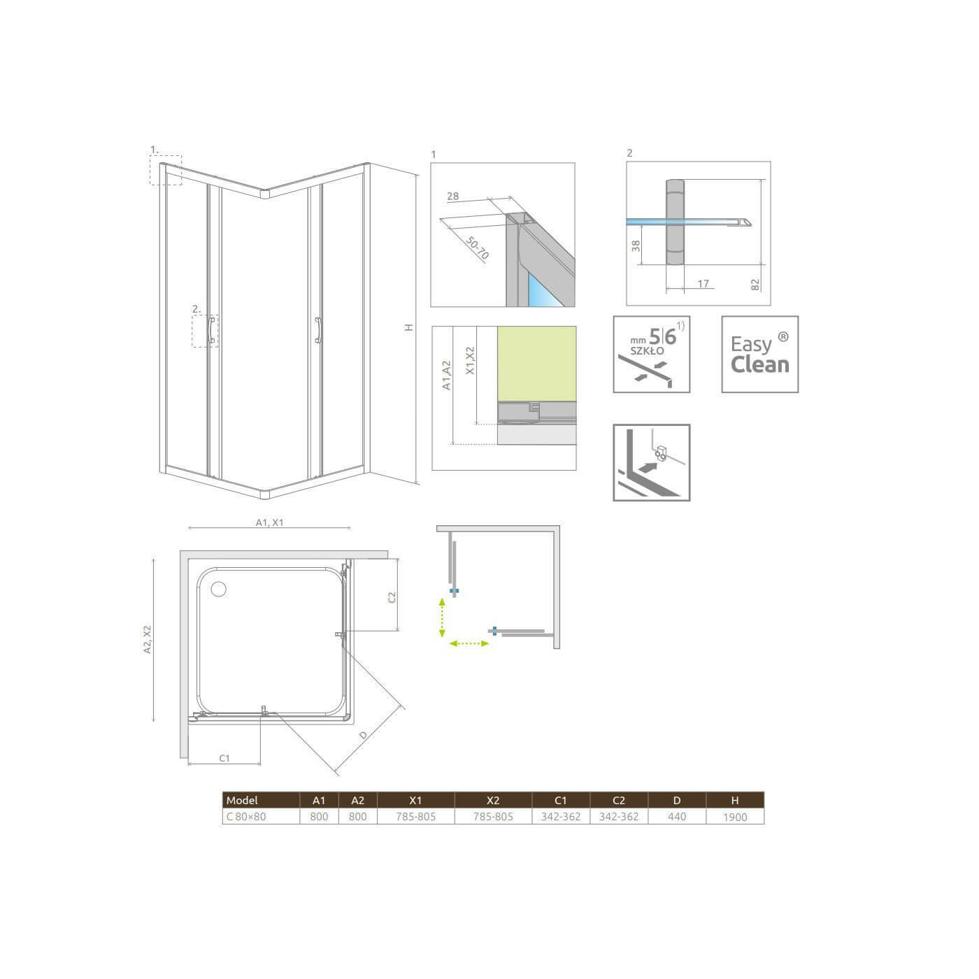 Kabina Premium Plus Szkło Fabric C 80x80 30463-01-06N Radaway Kabina Premium Plus Szkło Fabric C 80x80 30463-01-06N Radaway