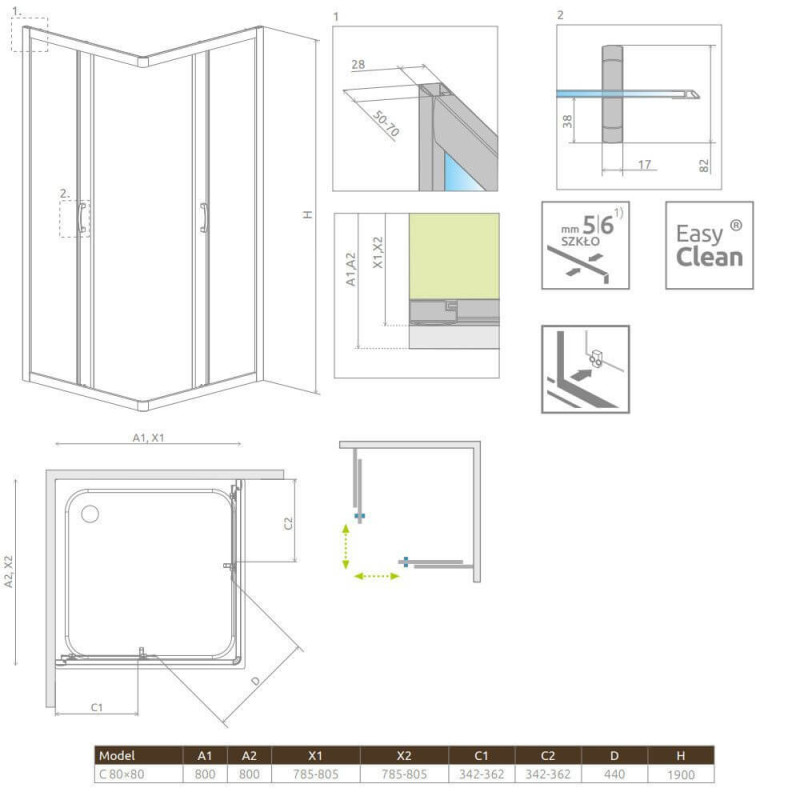 Kabina Premium Plus Szkło Fabric C 80x80 30463-01-06N Radaway Kabina Premium Plus Szkło Fabric C 80x80 30463-01-06N Radaway