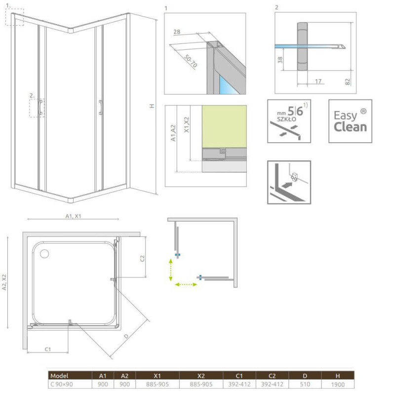 Kabina Premium Plus Szkło Brązowe C 90x90 30453-01-08N Radaway Kabina Premium Plus Szkło Brązowe C 90x90 30453-01-08N Radaway
