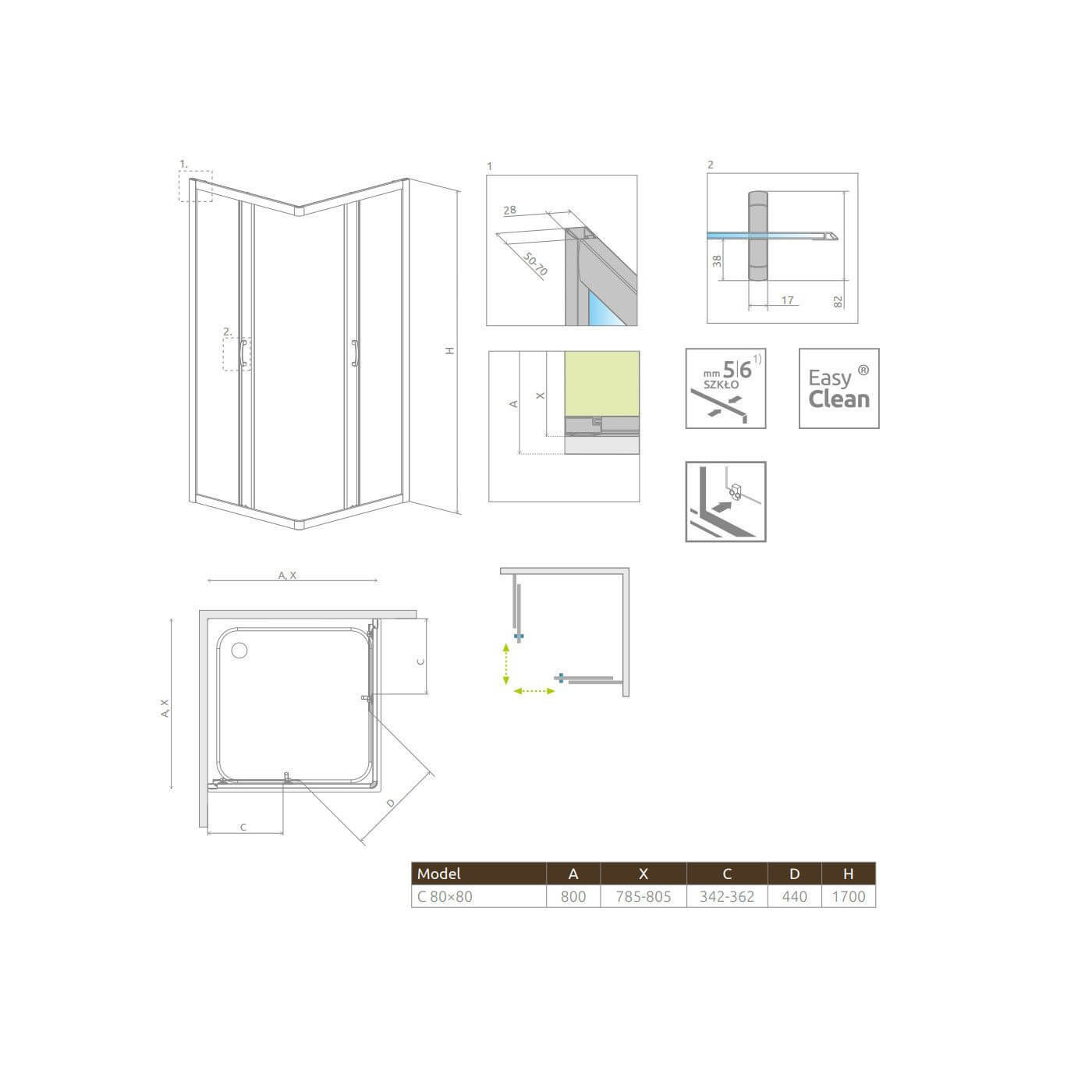 Kabina Premium Plus Szkło Fabric 1700 C 80x80 30461-01-06N Radaway Kabina Premium Plus Szkło Fabric 1700 C 80x80 30461-01-06N Radaway