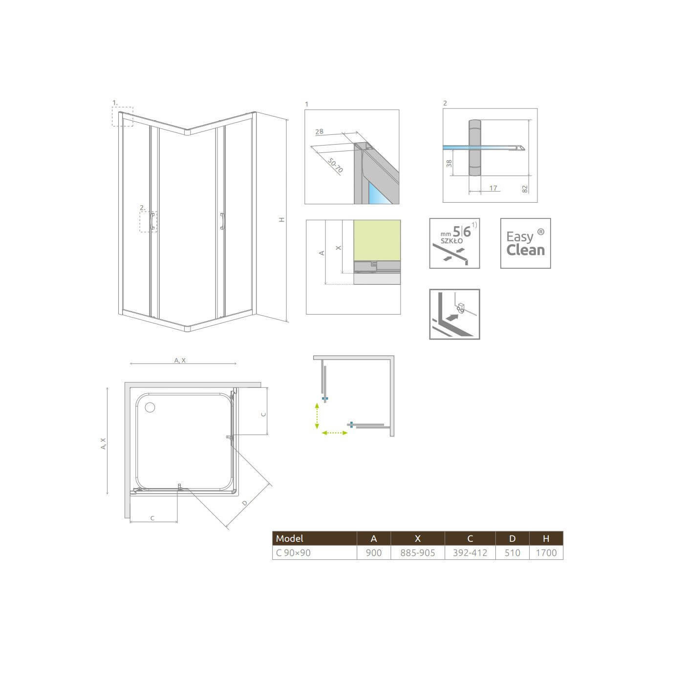 Kabina Premium Plus Szkło Brązowe 1700 C 90x90 30451-01-08N Radaway Kabina Premium Plus Szkło Brązowe 1700 C 90x90 30451-01-08N Radaway