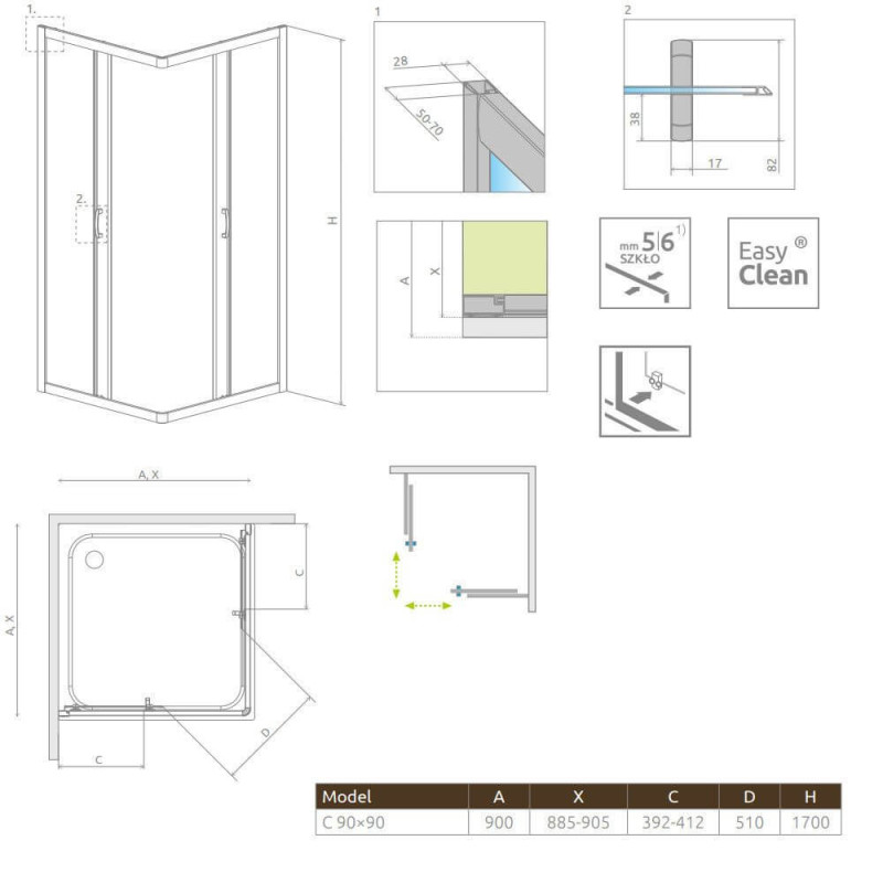 Kabina Premium Plus Szkło Brązowe 1700 C 90x90 30451-01-08N Radaway Kabina Premium Plus Szkło Brązowe 1700 C 90x90 30451-01-08N Radaway