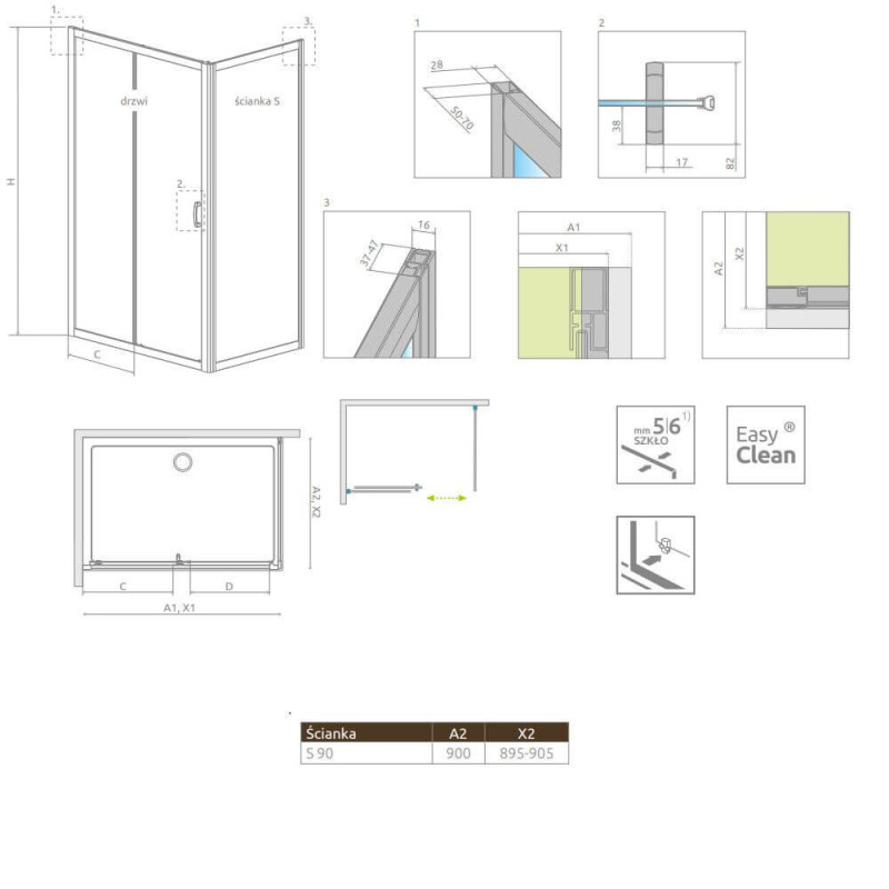 Ścianka Boczna Premium Plus S 90 33403-01-01N Radaway Ścianka Boczna Premium Plus S 90 33403-01-01N Radaway