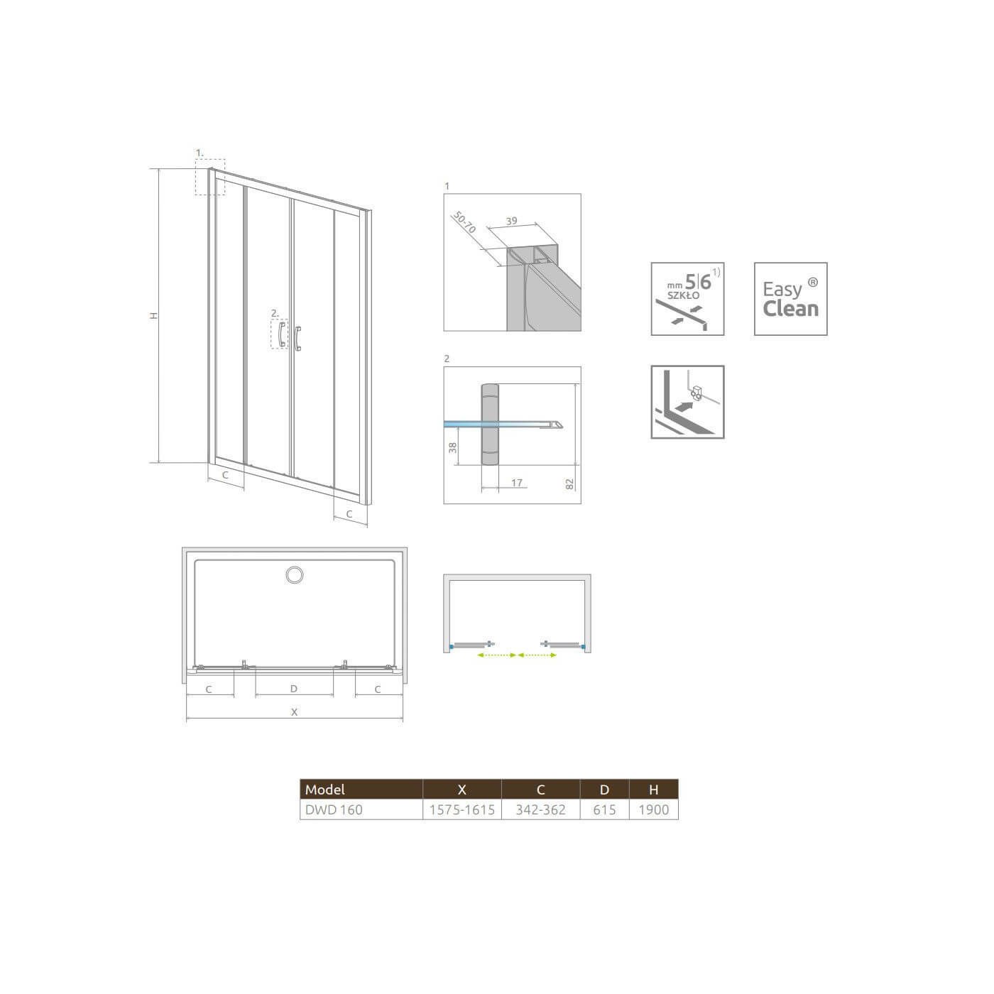 Drzwi Prysznicowe Premium Plus Szkło Brązowe DWD 160 33363-01-08N Radaway Drzwi Prysznicowe Premium Plus Szkło Brązowe DWD 160 33363-01-08N Radaway