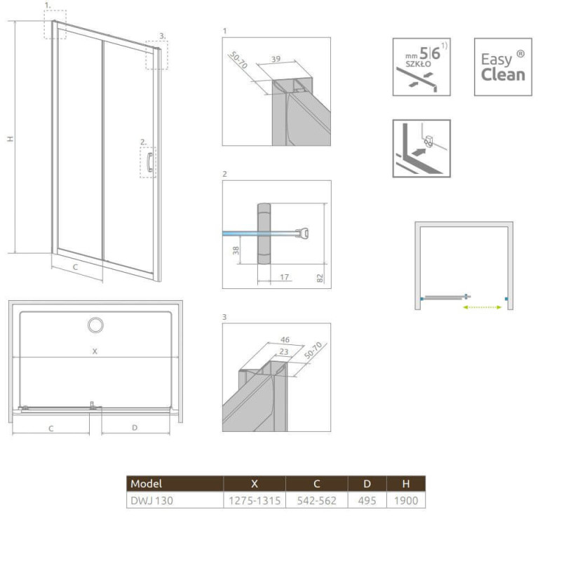 Drzwi Prysznicowe Premium Plus Szkło Fabric DWJ 130 33333-01-06N Radaway Drzwi Prysznicowe Premium Plus Szkło Fabric DWJ 130 33333-01-06N Radaway