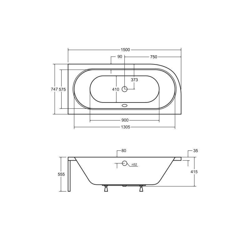 Wanna Przyścienna Avita Przyścienna Prawa 150X75 Cm WAA-150APS Besco Wanna Przyścienna Avita Przyścienna Prawa 150X75 Cm WAA-150APS Besco