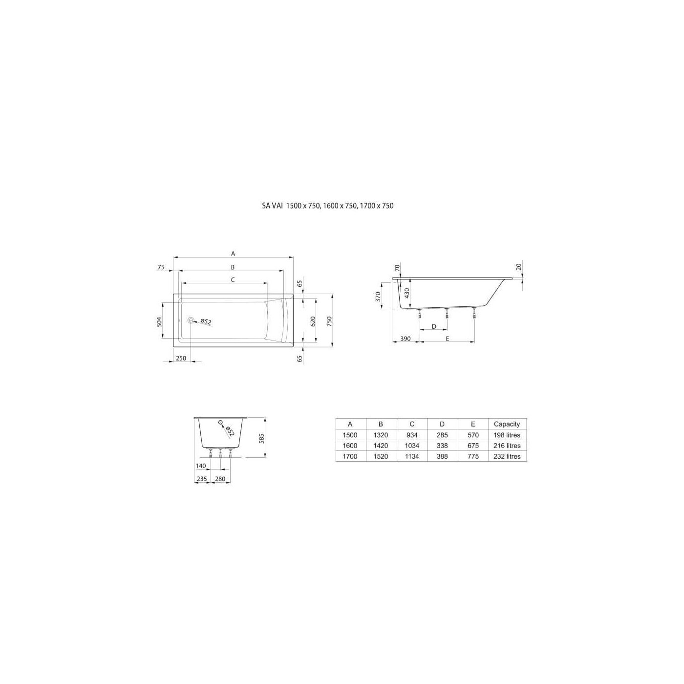 Wanna Prostokątna 150x75 + Nogi Savai Slim A248587000 Roca Wanna Prostokątna 150x75 + Nogi Savai Slim A248587000 Roca