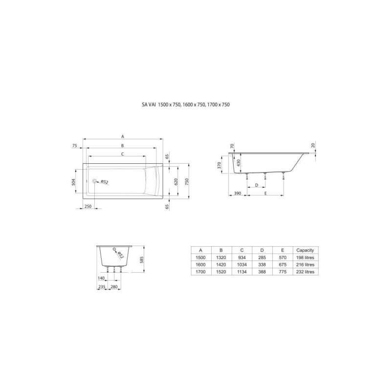 Wanna Prostokątna 150x75 + Nogi Savai Slim A248587000 Roca Wanna Prostokątna 150x75 + Nogi Savai Slim A248587000 Roca