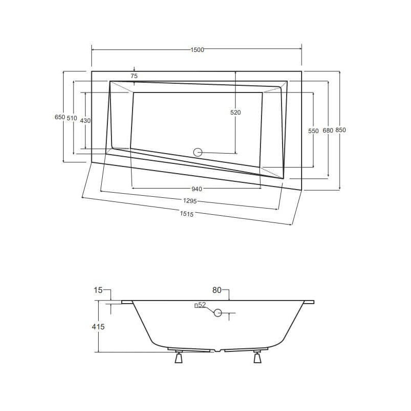 Wanna Do Zabudowy Alvi BS-WAIT150-P 150x85 Emporia Wanna Do Zabudowy Alvi BS-WAIT150-P 150x85 Emporia