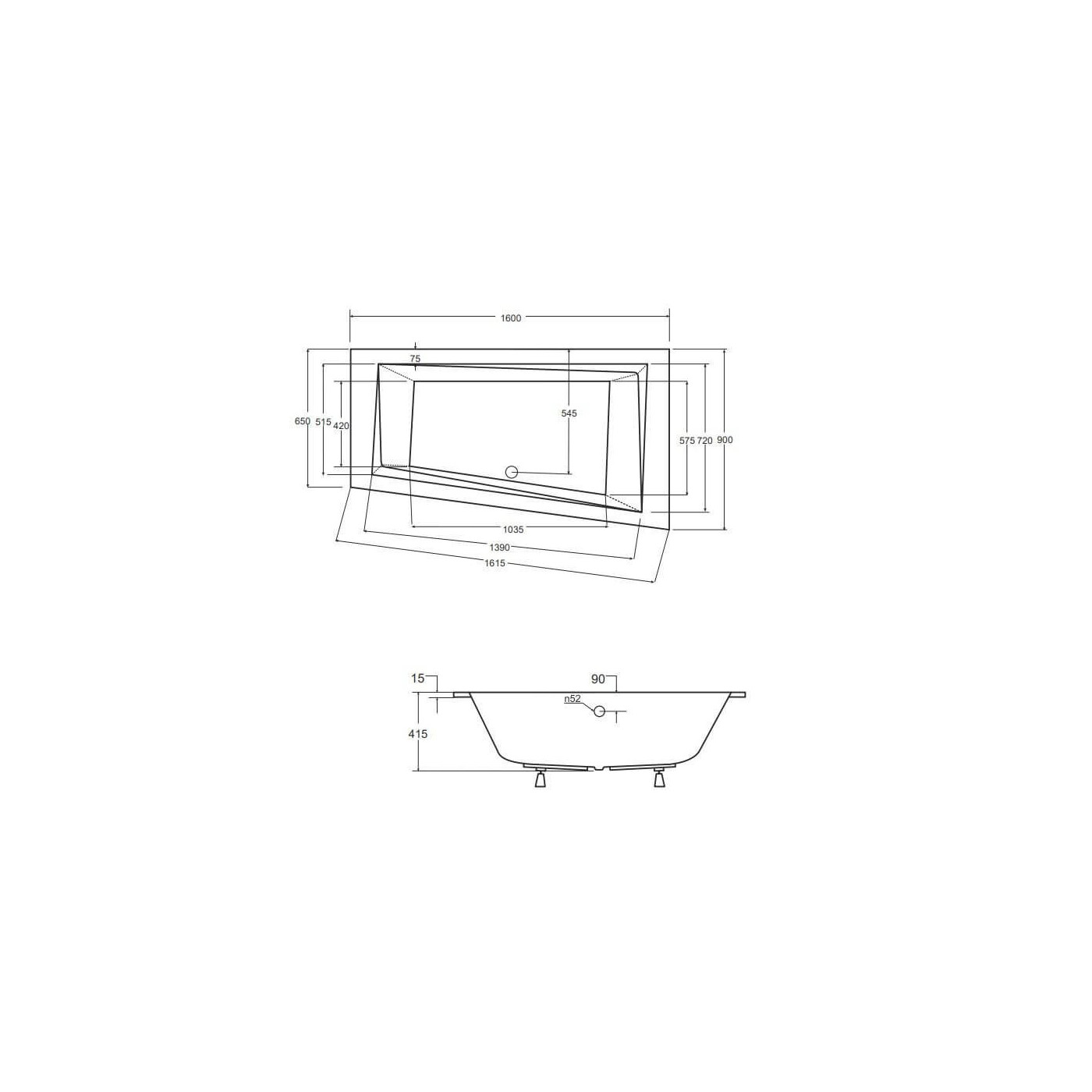 Wanna Do Zabudowy Alvi BS-WAIT160-P 160x90 Emporia Wanna Do Zabudowy Alvi BS-WAIT160-P 160x90 Emporia