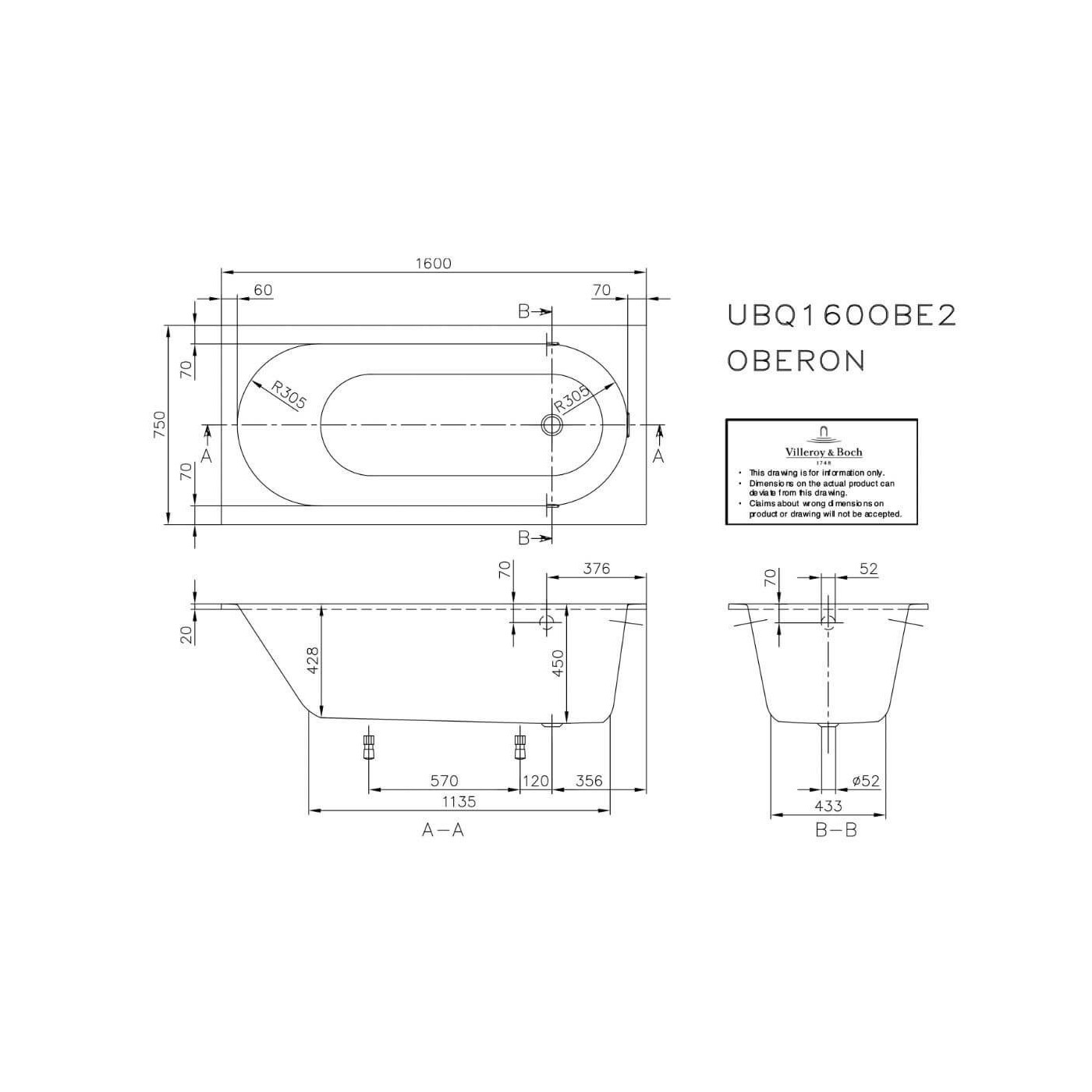 Wanna Prostokątna Oberon 160x75 Weiss Alpin UBQ160OBE2V-01 Villeroy&Boch Wanna Prostokątna Oberon 160x75 Weiss Alpin UBQ160OBE2V-01 Villeroy&Boch