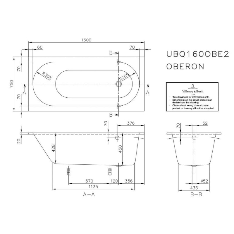 Wanna Prostokątna Oberon 160x75 Weiss Alpin UBQ160OBE2V-01 Villeroy&Boch Wanna Prostokątna Oberon 160x75 Weiss Alpin UBQ160OBE2V-01 Villeroy&Boch