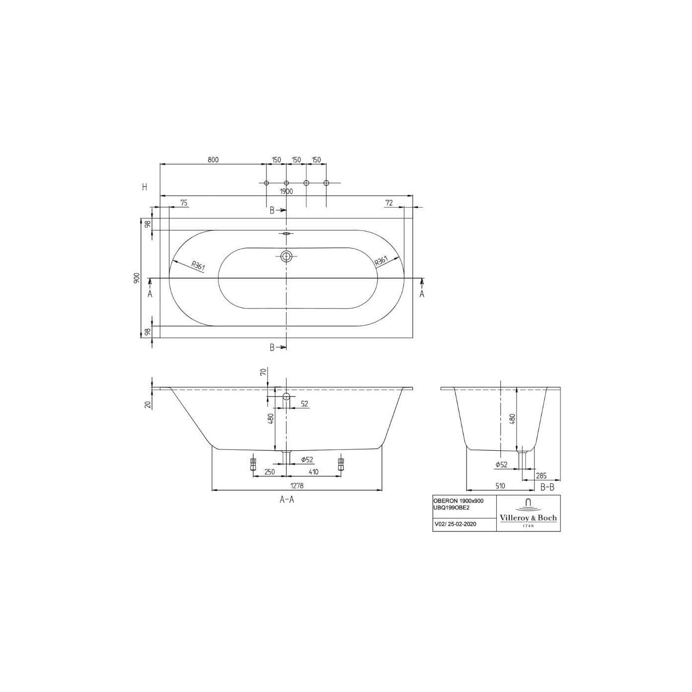 Wanna Prostokątna Oberon 190x90 Weiss Alpin UBQ199OBE2V-01 Villeroy&Boch Wanna Prostokątna Oberon 190x90 Weiss Alpin UBQ199OBE2V-01 Villeroy&Boch