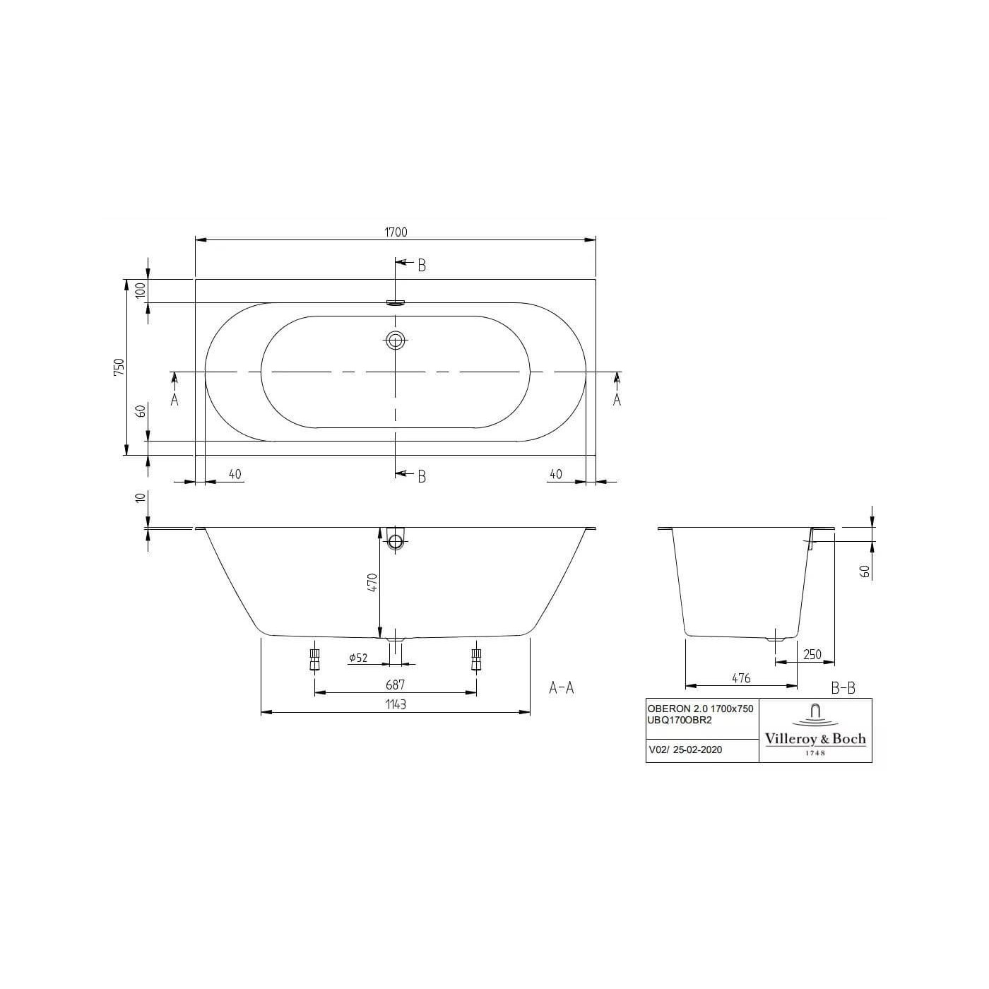 Wanna Prostokątna Oberon 2.0 170x75 Weiss Alpin UBQ170OBR2DV-01 Villeroy&Boch Wanna Prostokątna Oberon 2.0 170x75 Weiss Alpin UBQ170OBR2DV-01 Villeroy&Boch