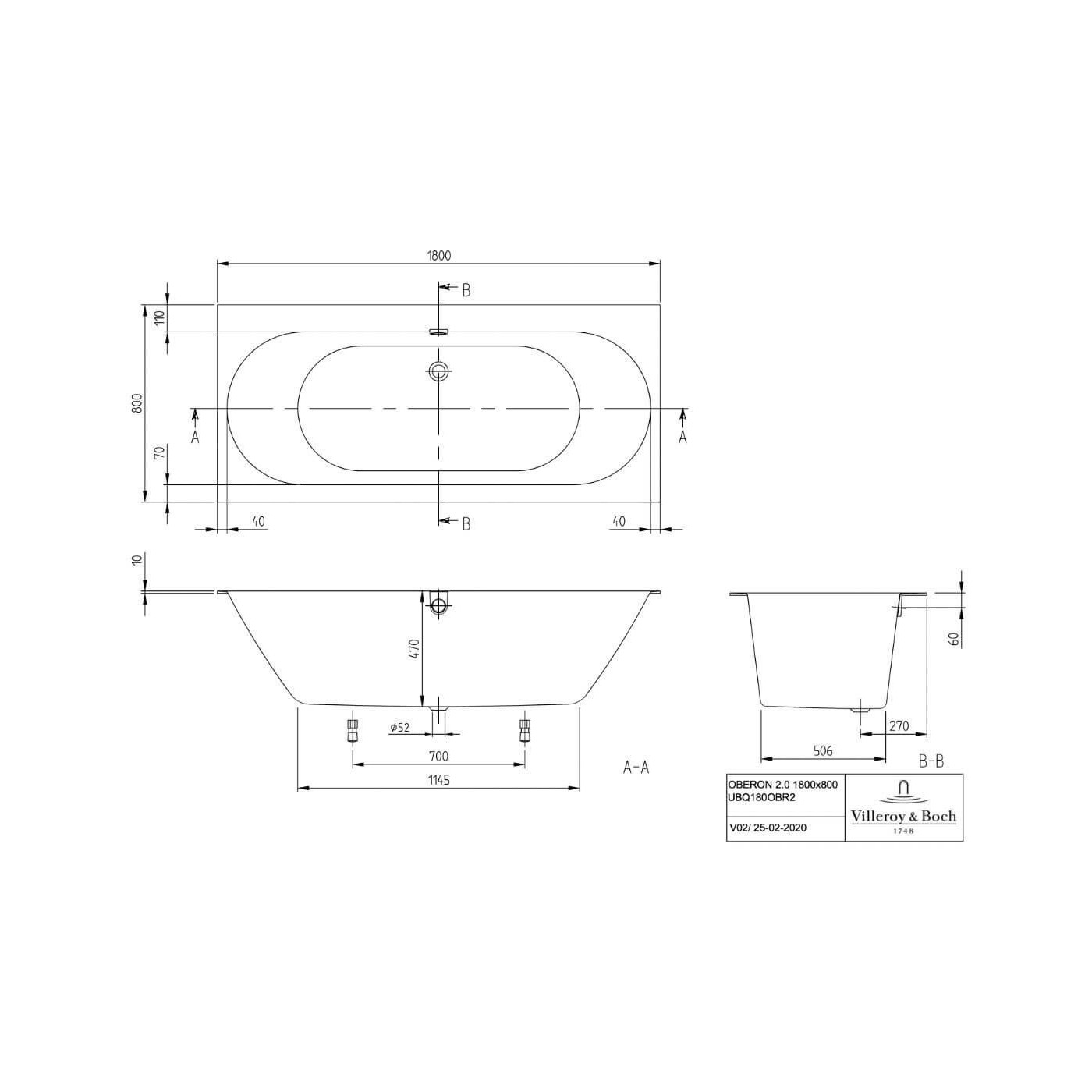 Wanna Prostokątna Oberon 2.0 180x80 Weiss Alpin UBQ180OBR2DV-01 Villeroy&Boch Wanna Prostokątna Oberon 2.0 180x80 Weiss Alpin UBQ180OBR2DV-01 Villeroy&Boch