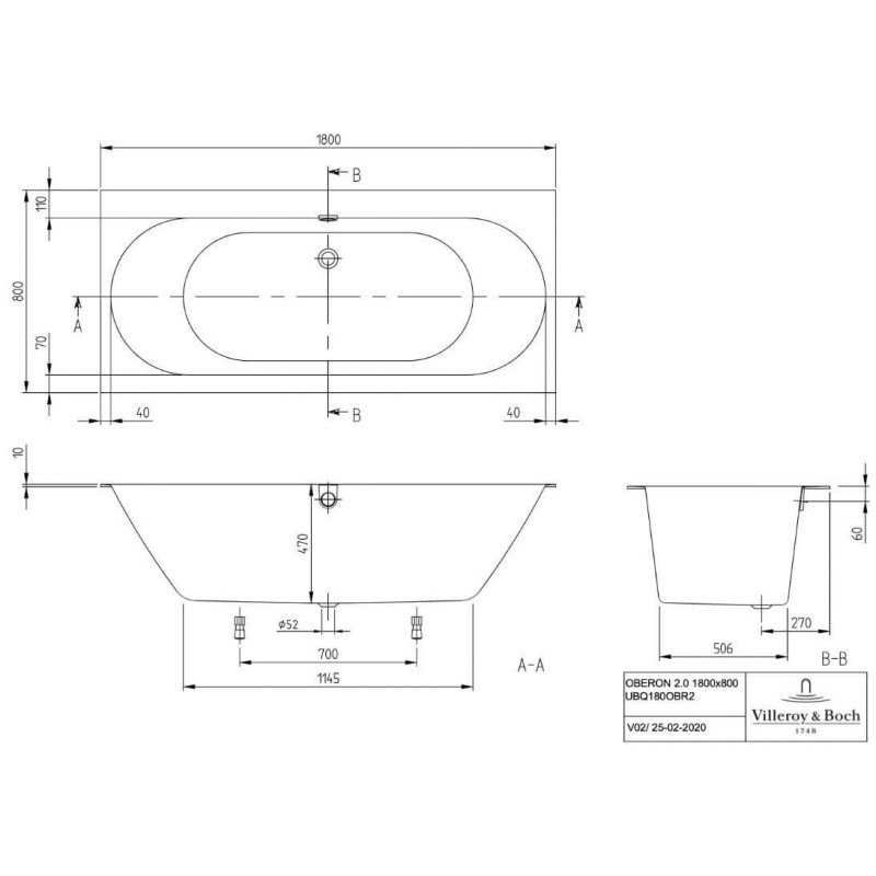 Wanna Prostokątna Oberon 2.0 180x80 Weiss Alpin UBQ180OBR2DV-01 Villeroy&Boch Wanna Prostokątna Oberon 2.0 180x80 Weiss Alpin UBQ180OBR2DV-01 Villeroy&Boch