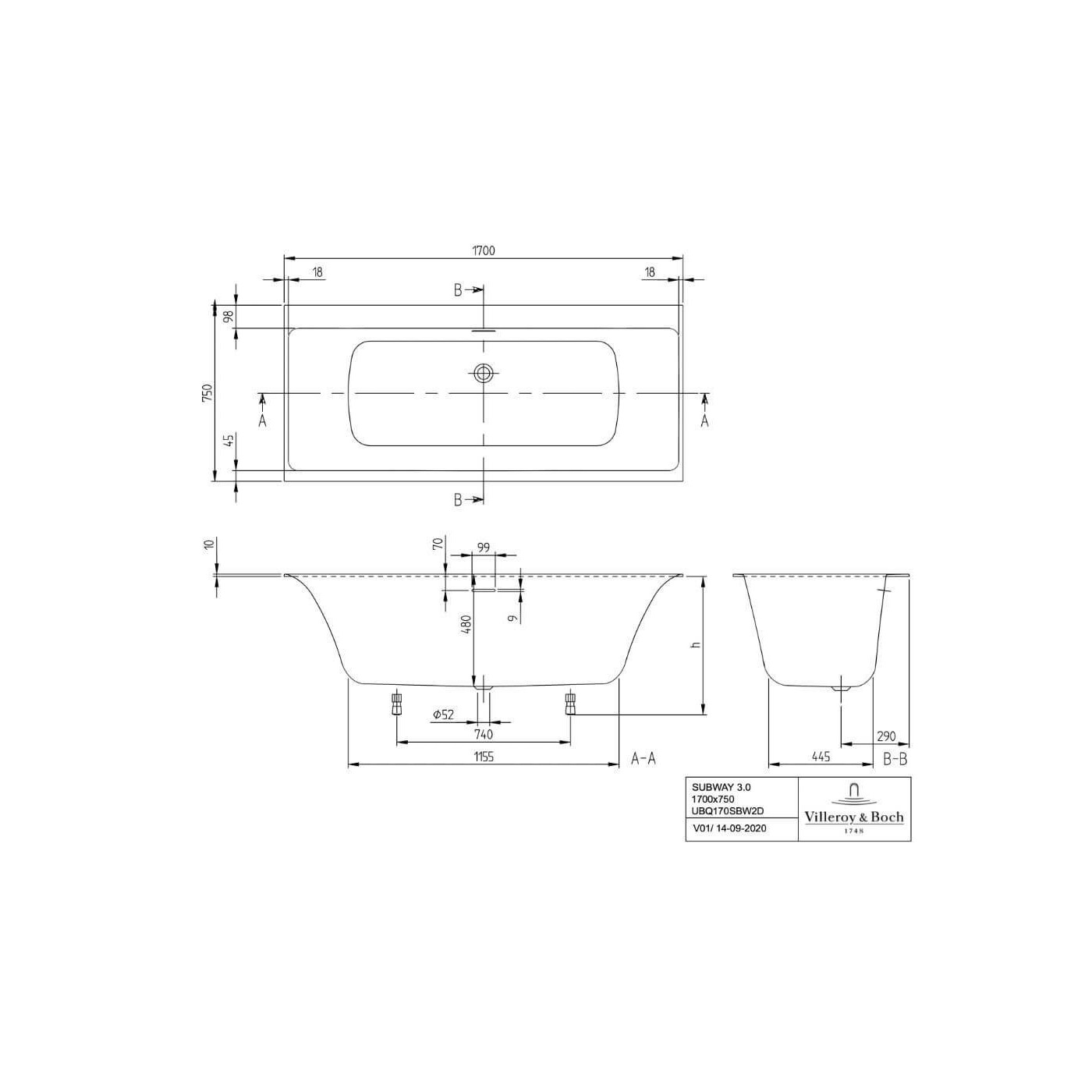 Wanna Prostokątna Subway 3.0 170x75 Weiss Alpin UBQ170SBW2DV-01 Villeroy&Boch Wanna Prostokątna Subway 3.0 170x75 Weiss Alpin UBQ170SBW2DV-01 Villeroy&Boch