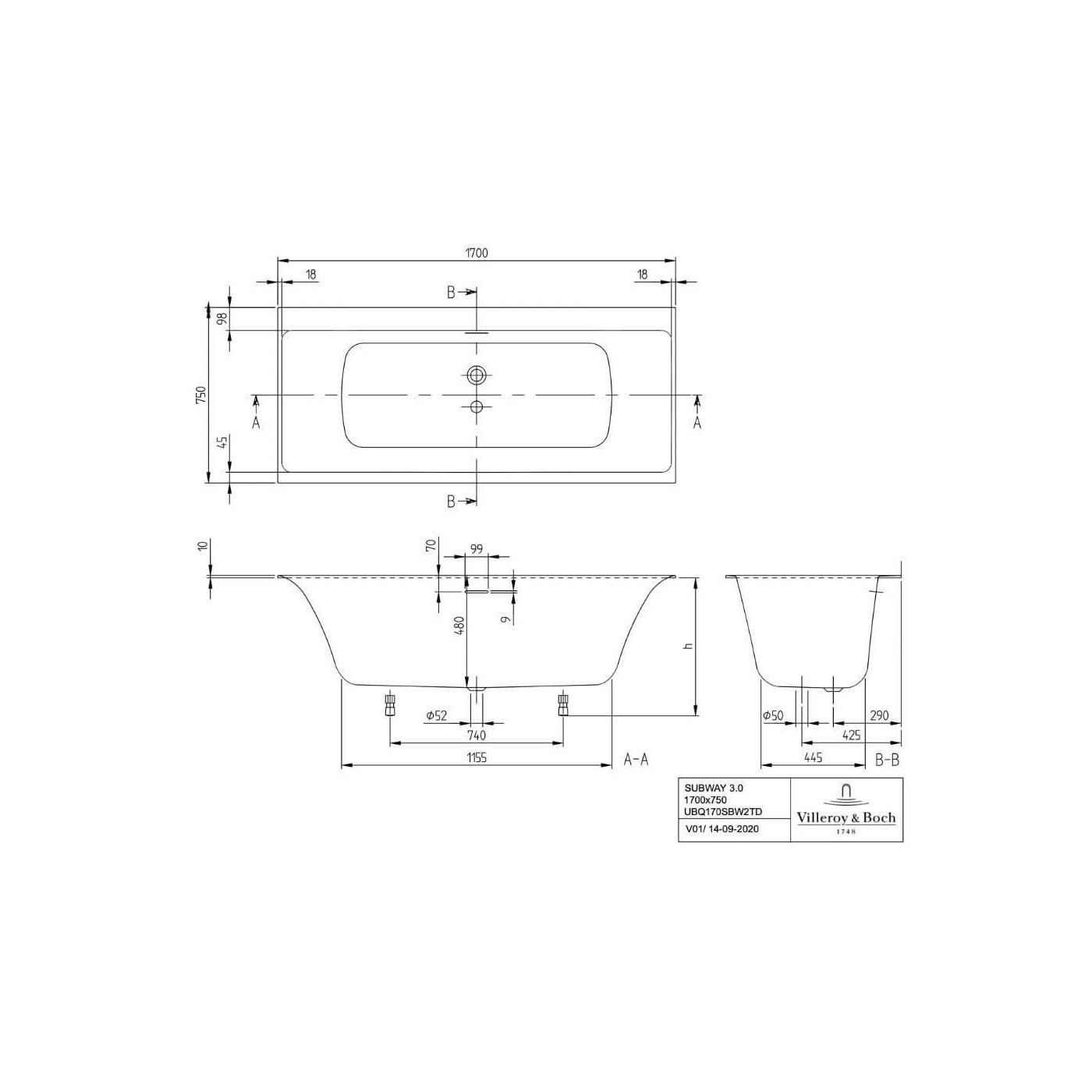 Wanna Prostokątna Subway 3.0 170x75 Weiss Alpin UBQ170SBW2TDV-01 Villeroy&Boch Wanna Prostokątna Subway 3.0 170x75 Weiss Alpin UBQ170SBW2TDV-01 Villeroy&Boch