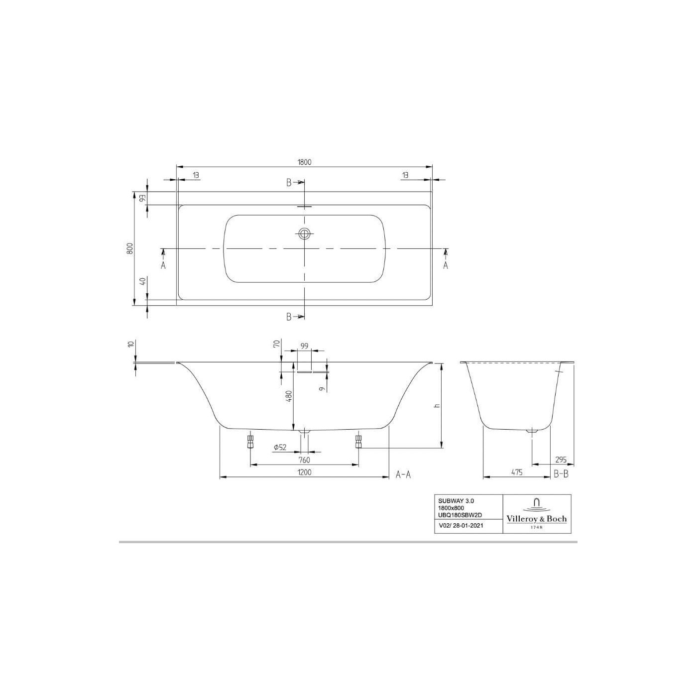 Wanna Prostokątna Subway 3.0 180x80 Weiss Alpin UBQ180SBW2DV-01 Villeroy&Boch Wanna Prostokątna Subway 3.0 180x80 Weiss Alpin UBQ180SBW2DV-01 Villeroy&Boch