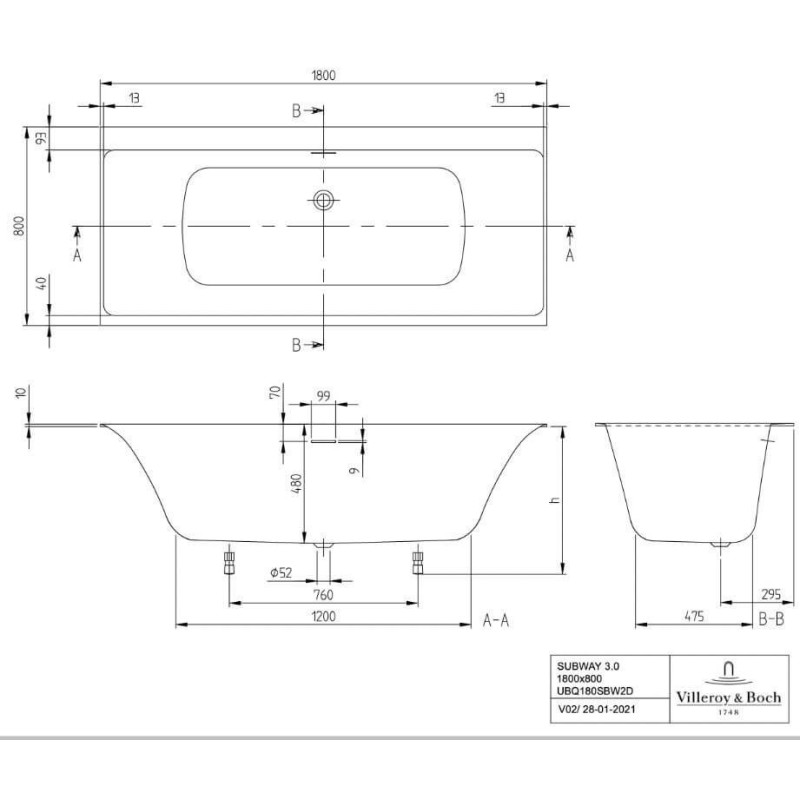 Wanna Prostokątna Subway 3.0 180x80 Weiss Alpin UBQ180SBW2DV-01 Villeroy&Boch Wanna Prostokątna Subway 3.0 180x80 Weiss Alpin UBQ180SBW2DV-01 Villeroy&Boch