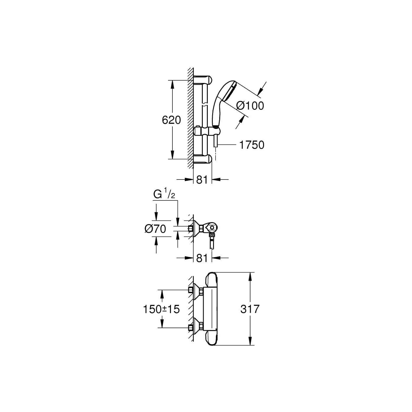 Termostatyczna Bateria Prysznicowa Grohtherm 1000 Chrom 34820004 Grohe Termostatyczna Bateria Prysznicowa Grohtherm 1000 Chrom 34820004 Grohe