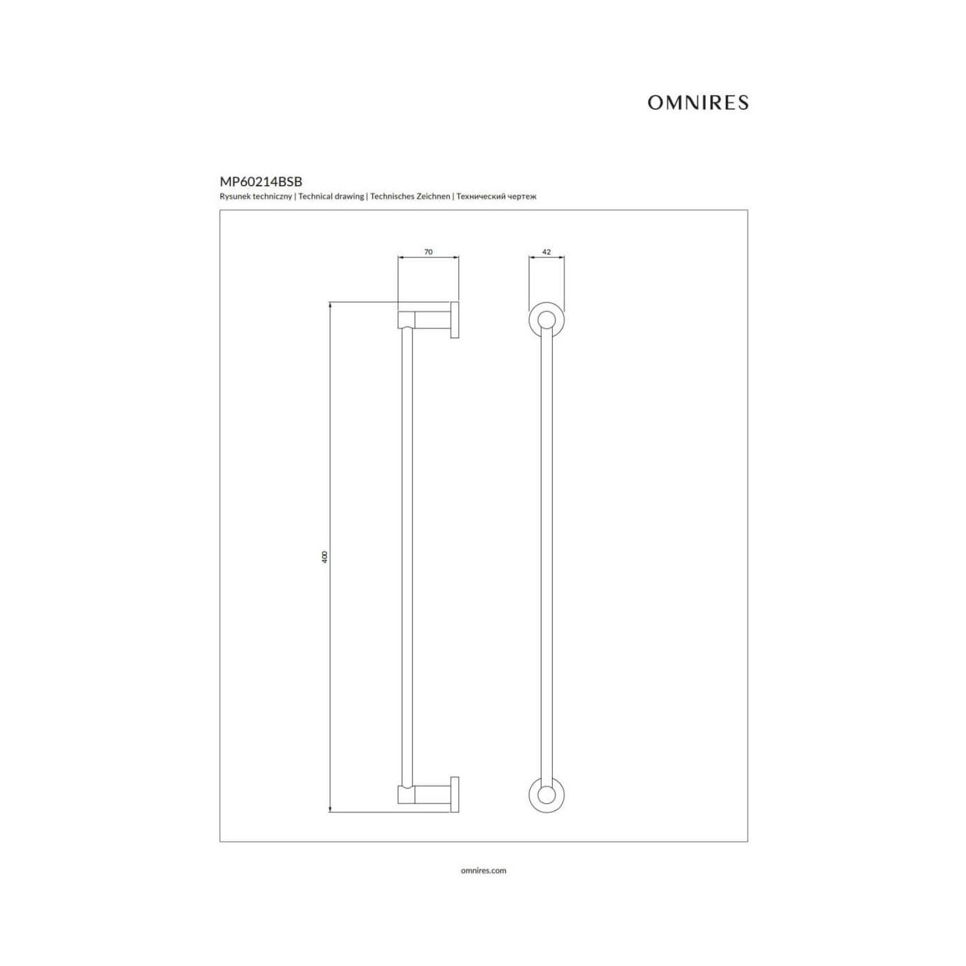 Wieszak Na Ręcznik Modern Project 40 cm Mosiądz Szczotkowany MP60214BSB Omnires Wieszak Na Ręcznik Modern Project 40 cm Mosiądz Szczotkowany MP60214BSB Omnires