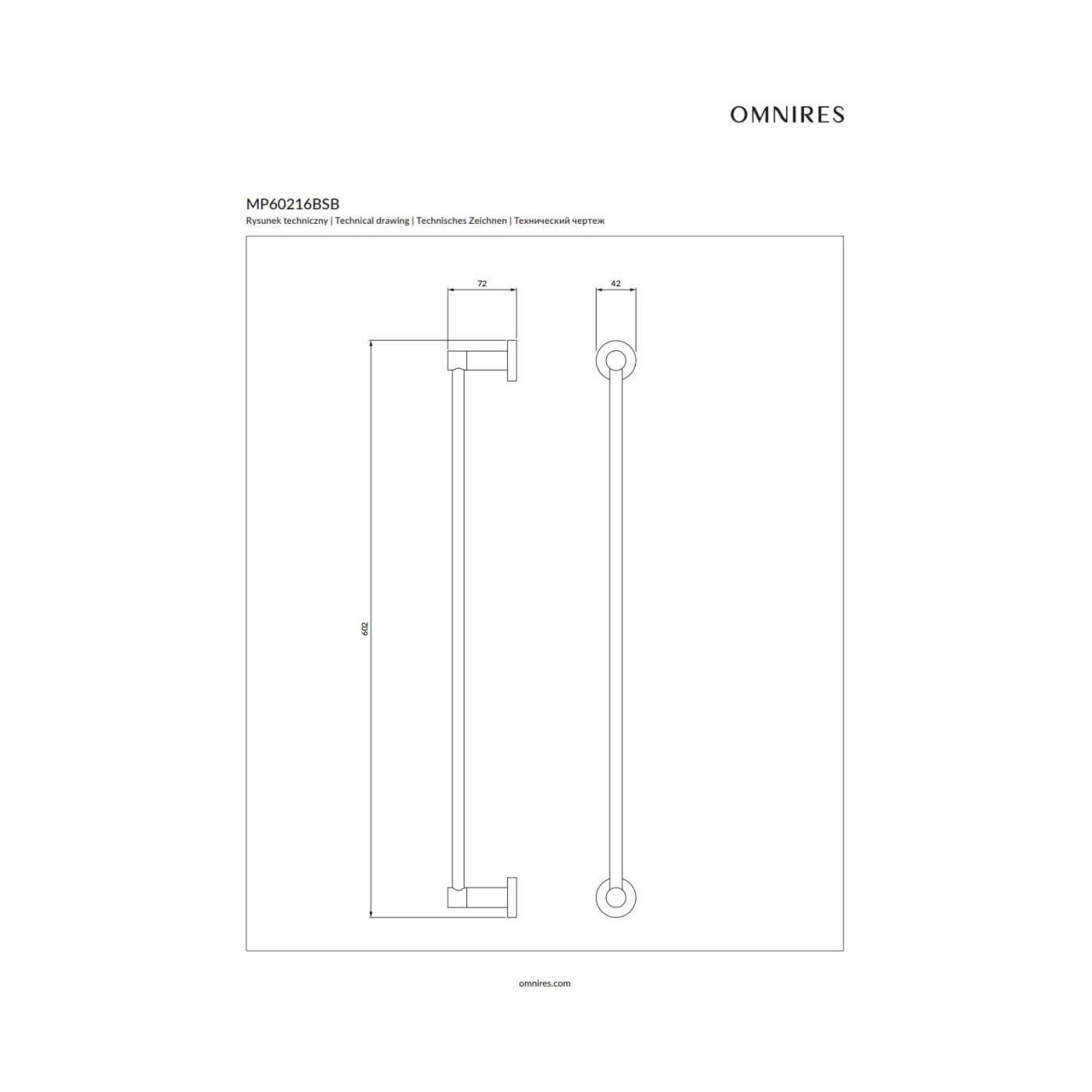 Wieszak Na Ręcznik Modern Project 60 cm Mosiądz Szczotkowany MP60216BSB Omnires Wieszak Na Ręcznik Modern Project 60 cm Mosiądz Szczotkowany MP60216BSB Omnires