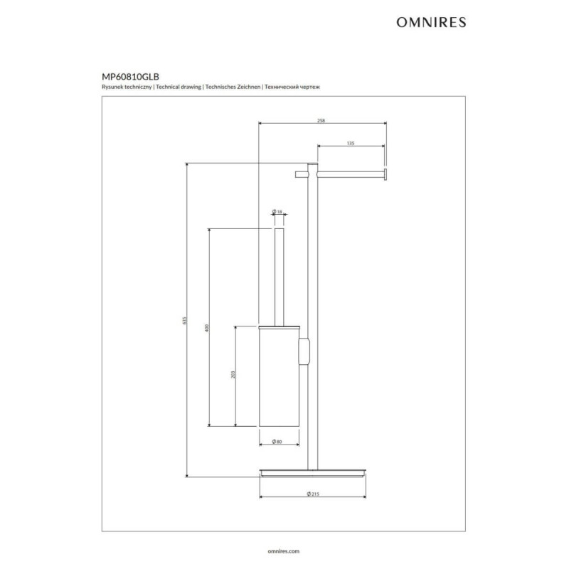 Stojak Na Papier I Szczotkę Toaletową Modern Project Złoty Szczotkowany MP60810GLB Omnires Stojak Na Papier I Szczotkę Toaletową Modern Project Złoty Szczotkowany MP60810GLB Omnires