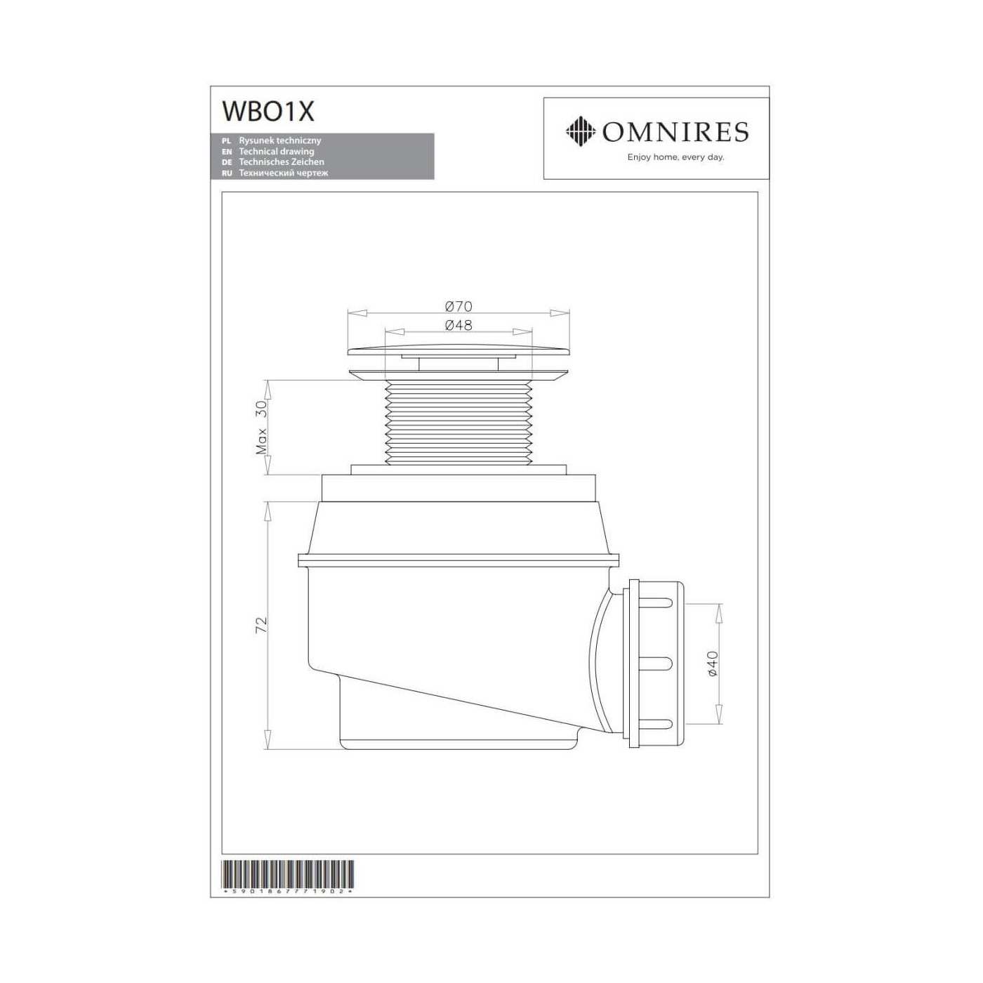 Syfon Wannowo-Brodzikowy Miedź WB01XCP Omnires Syfon Wannowo-Brodzikowy Miedź WB01XCP Omnires