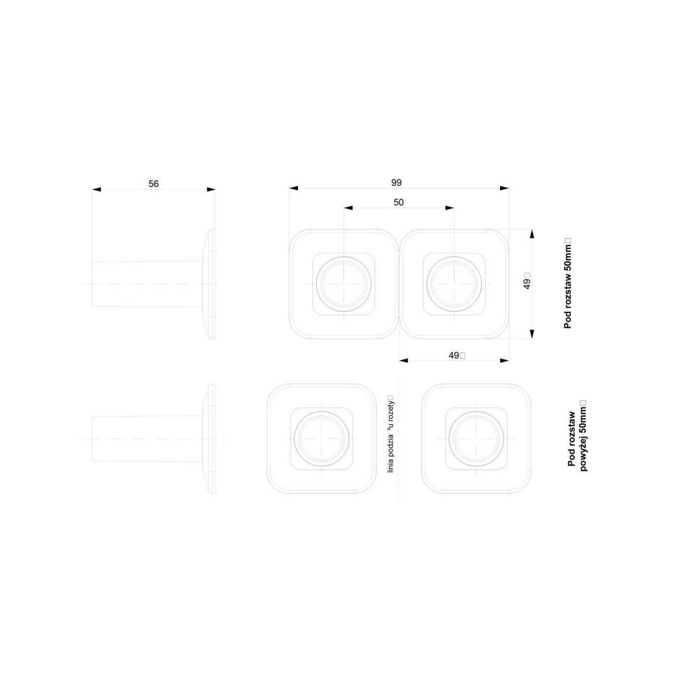 Zestaw Maskujący Rozeta Podwójna + Tuleje Maskujące TZM/CHR Chrom Tully Zestaw Maskujący Rozeta Podwójna + Tuleje Maskujące TZM/CHR Chrom Tully