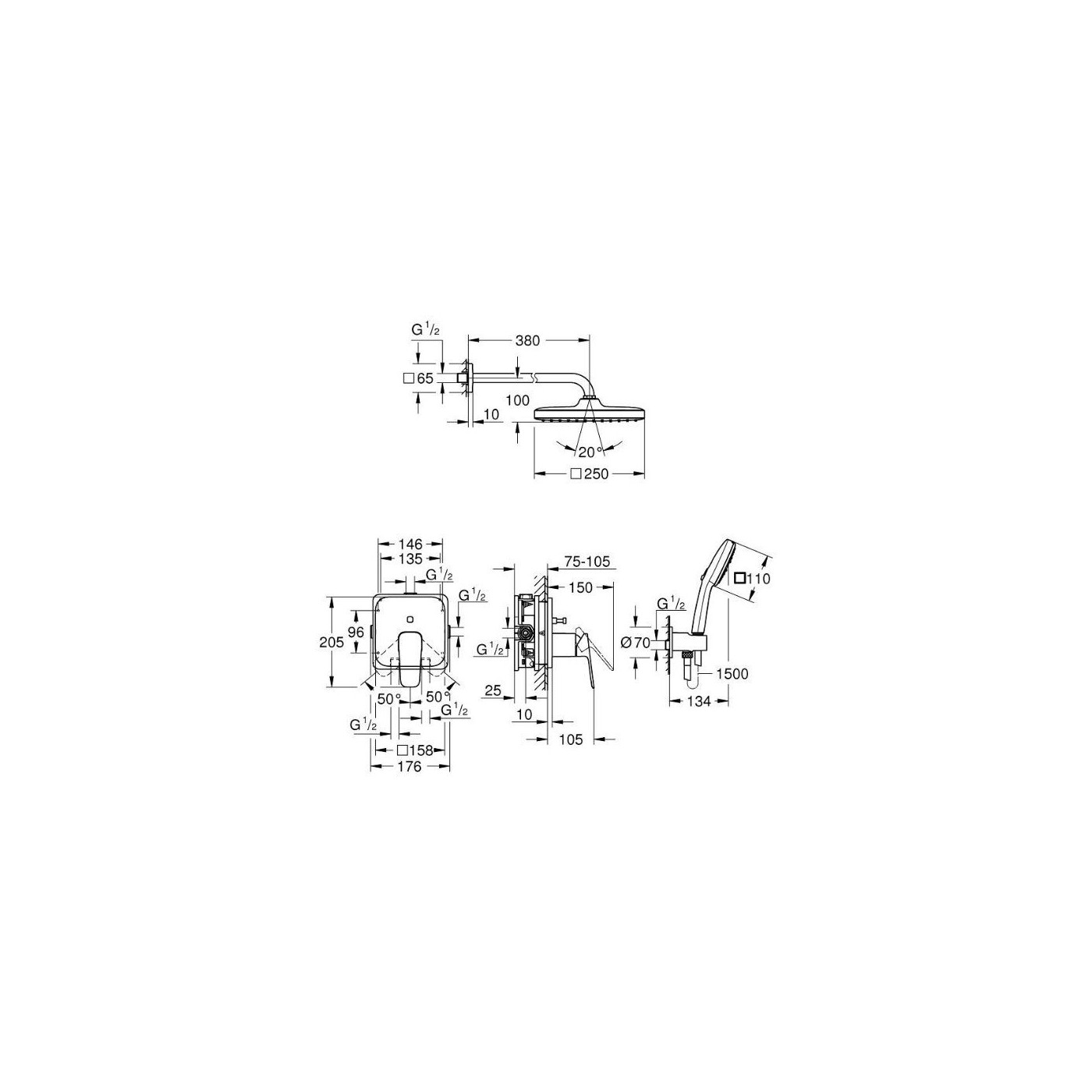 Zestaw Prysznicowy Podtynkowy Z Deszczownicą Tempesta Cube 250 Cubeo 1053360000 Grohe Zestaw Prysznicowy Podtynkowy Z Deszczownicą Tempesta Cube 250 Cubeo 1053360000 Grohe