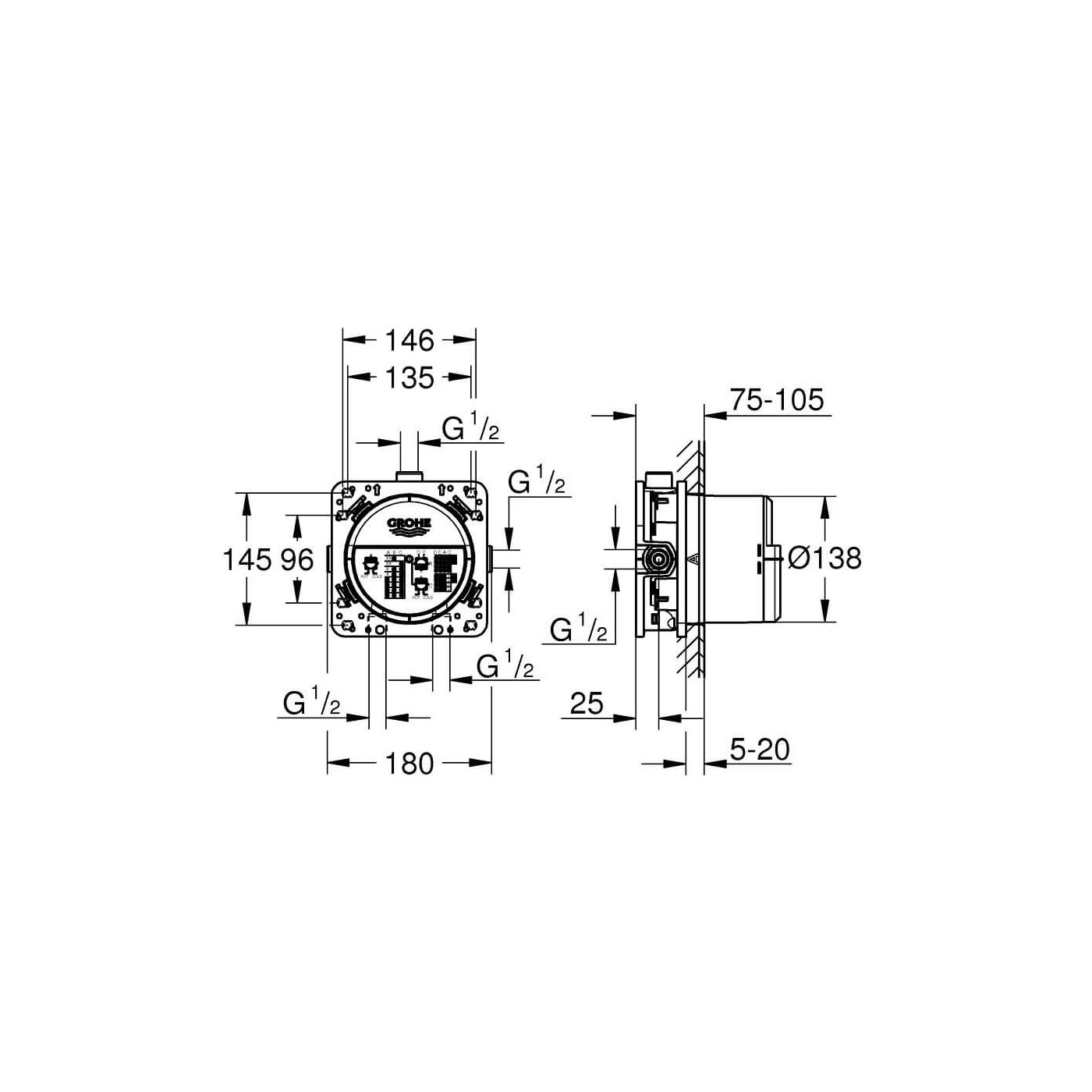 Uniwersalny Element Podtynkowy Rapido SmartBox 1/2" 35600000 Grohe Uniwersalny Element Podtynkowy Rapido SmartBox 1/2" 35600000 Grohe