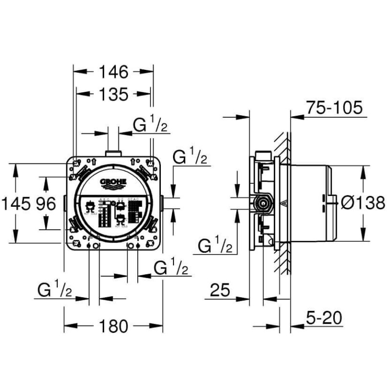 Uniwersalny Element Podtynkowy Rapido SmartBox 1/2" 35600000 Grohe Uniwersalny Element Podtynkowy Rapido SmartBox 1/2" 35600000 Grohe