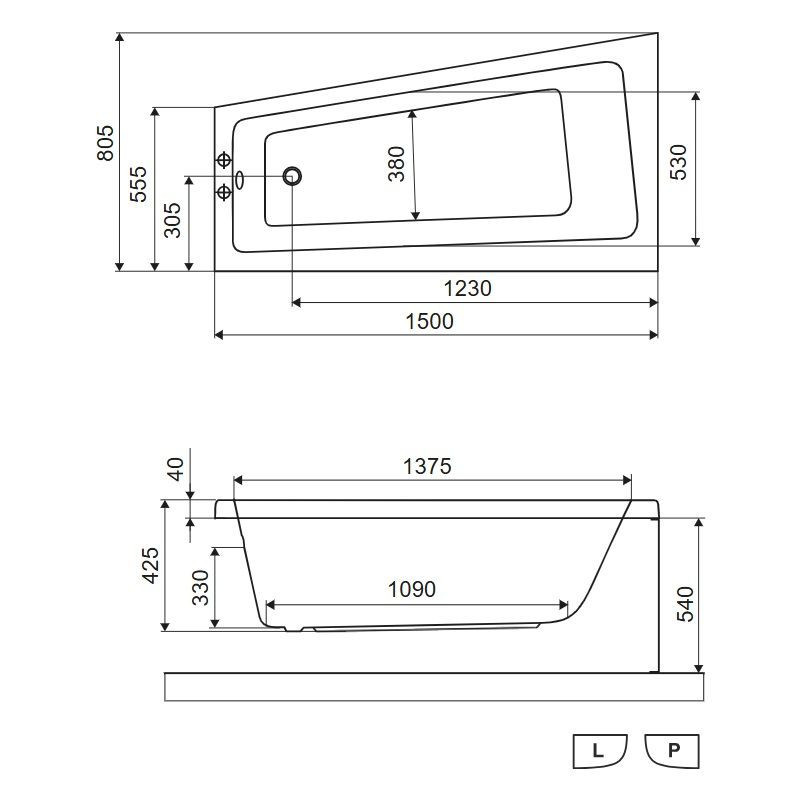 Wanna Narożna Lewa 150x80 cm Ava Side Biały Połysk WAEX.AVL15WH Excellent Wanna Narożna Lewa 150x80 cm Ava Side Biały Połysk WAEX.AVL15WH Excellent