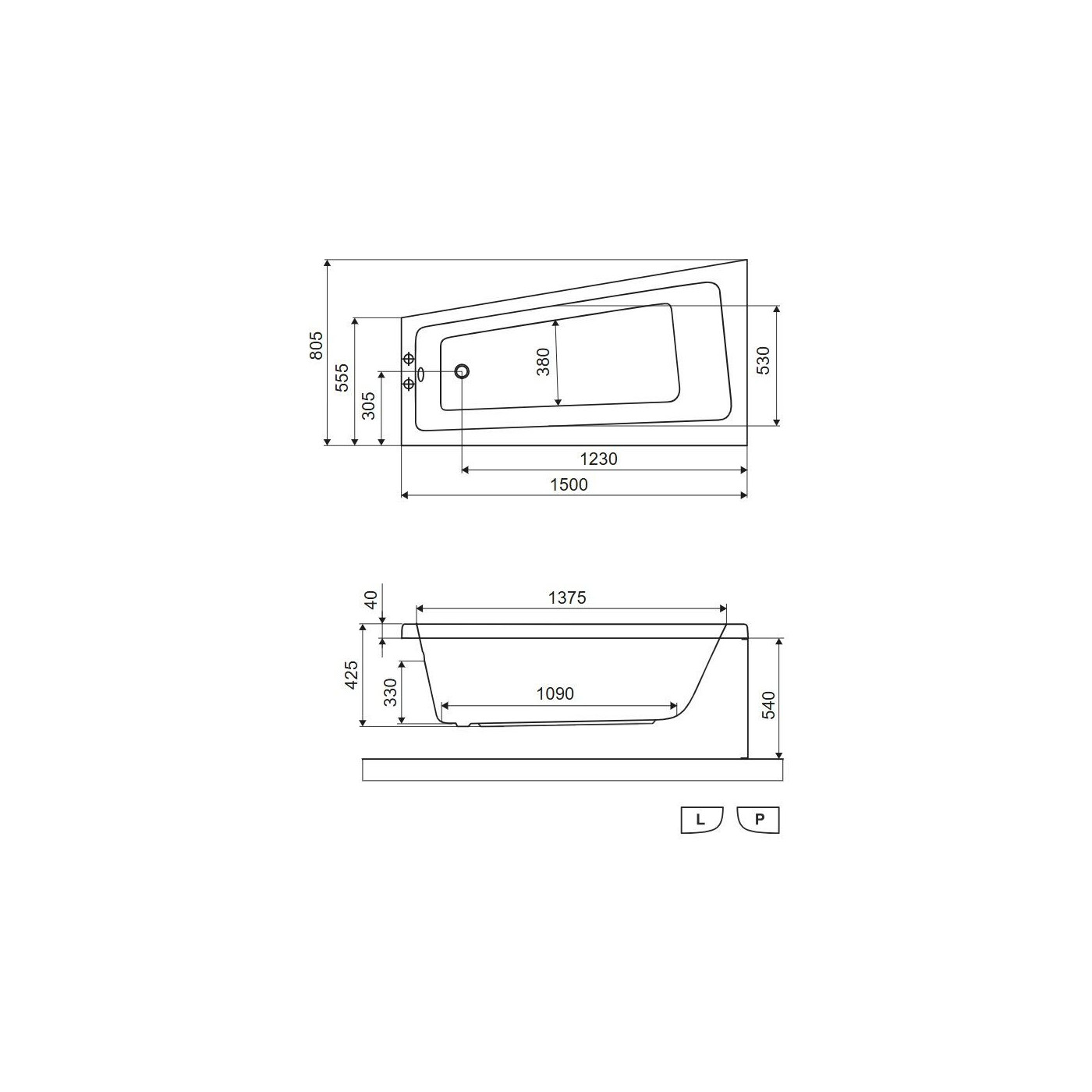 Wanna Narożna Prawa 150x80 cm Ava Side Biały Połysk WAEX.AVP15WH Excellent Wanna Narożna Prawa 150x80 cm Ava Side Biały Połysk WAEX.AVP15WH Excellent