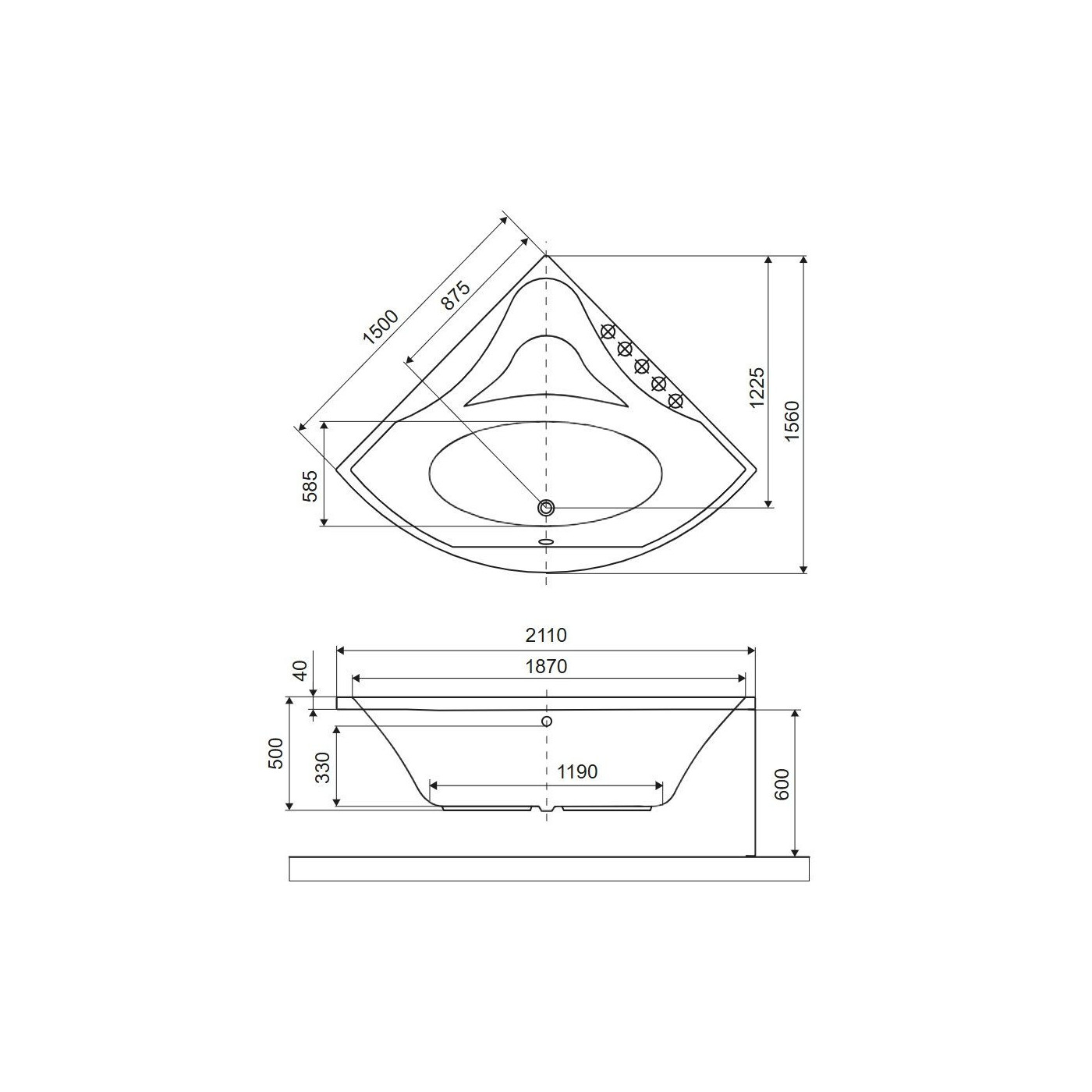 Wanna Narożna 150x150 cm Glamour Biały Połysk WAEX.GLA15WH Excellent Wanna Narożna 150x150 cm Glamour Biały Połysk WAEX.GLA15WH Excellent