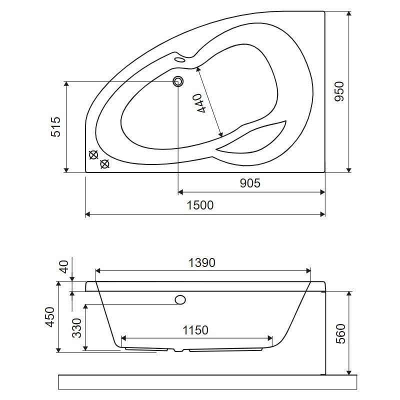 Wanna Narożna Prawa 150x95 cm Newa Plus Biały Połysk WAEX.NEP15WH Excellent Wanna Narożna Prawa 150x95 cm Newa Plus Biały Połysk WAEX.NEP15WH Excellent