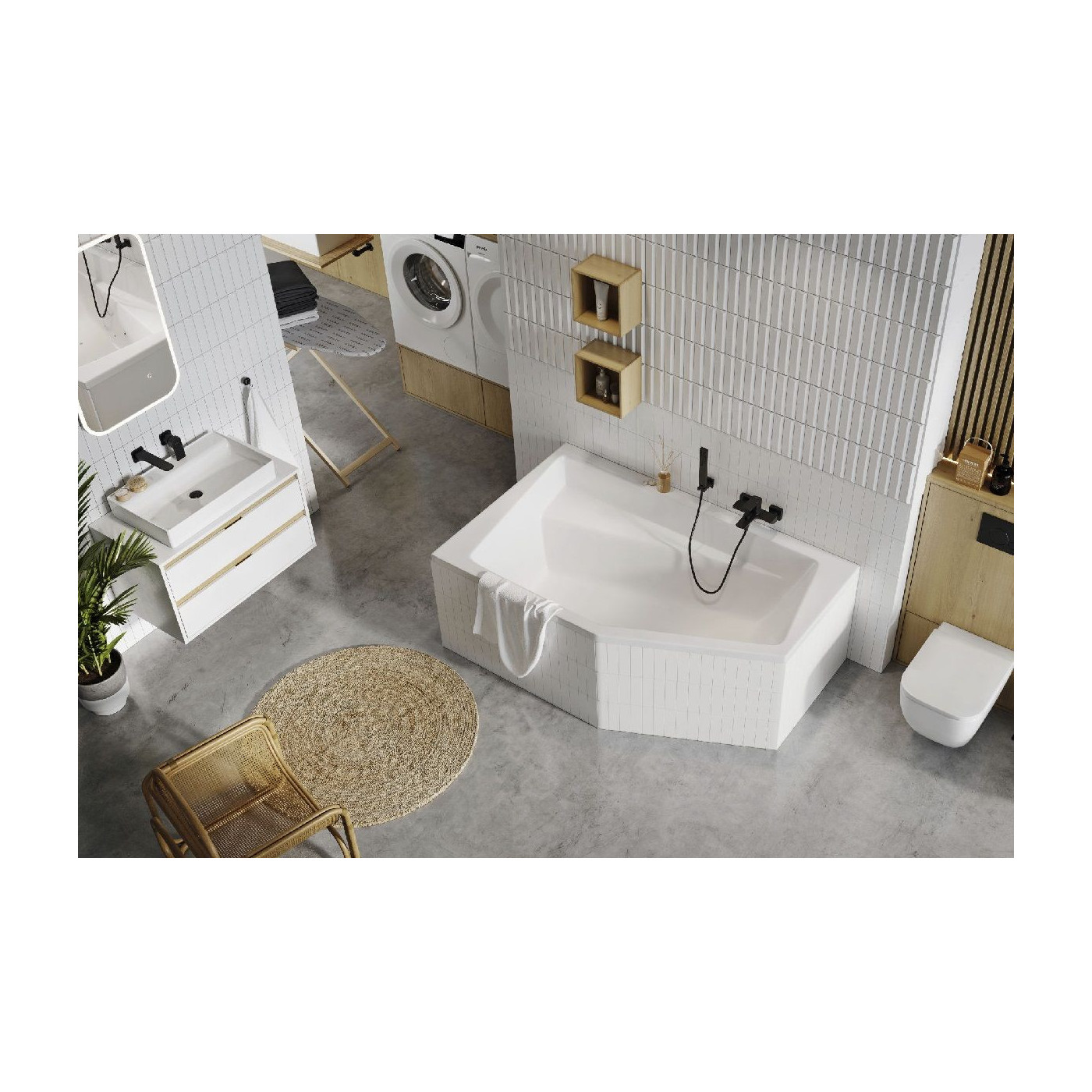 Wanna Narożna Lewa 160x100 cm Vesper Biały Połysk WAEX.VEL16WH Excellent Wanna Narożna Lewa 160x100 cm Vesper Biały Połysk WAEX.VEL16WH Excellent