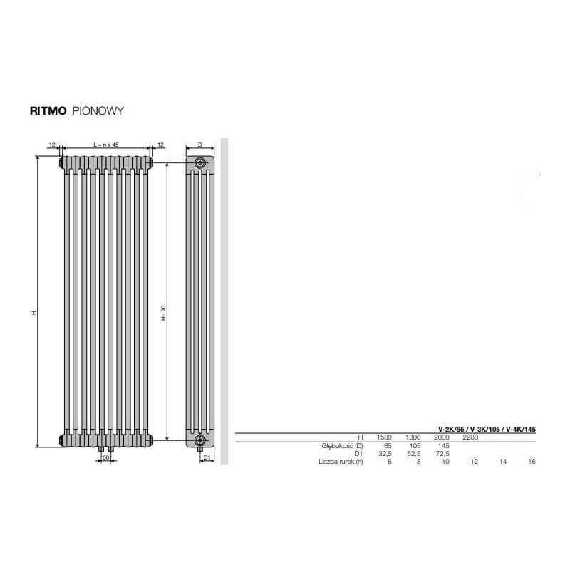 Grzejnik Ritmo VB-2K/65 0450x1800 9005 Czarny 113690450180000999005-0000 Vasco Grzejnik Ritmo VB-2K/65 0450x1800 9005 Czarny 113690450180000999005-0000 Vasco