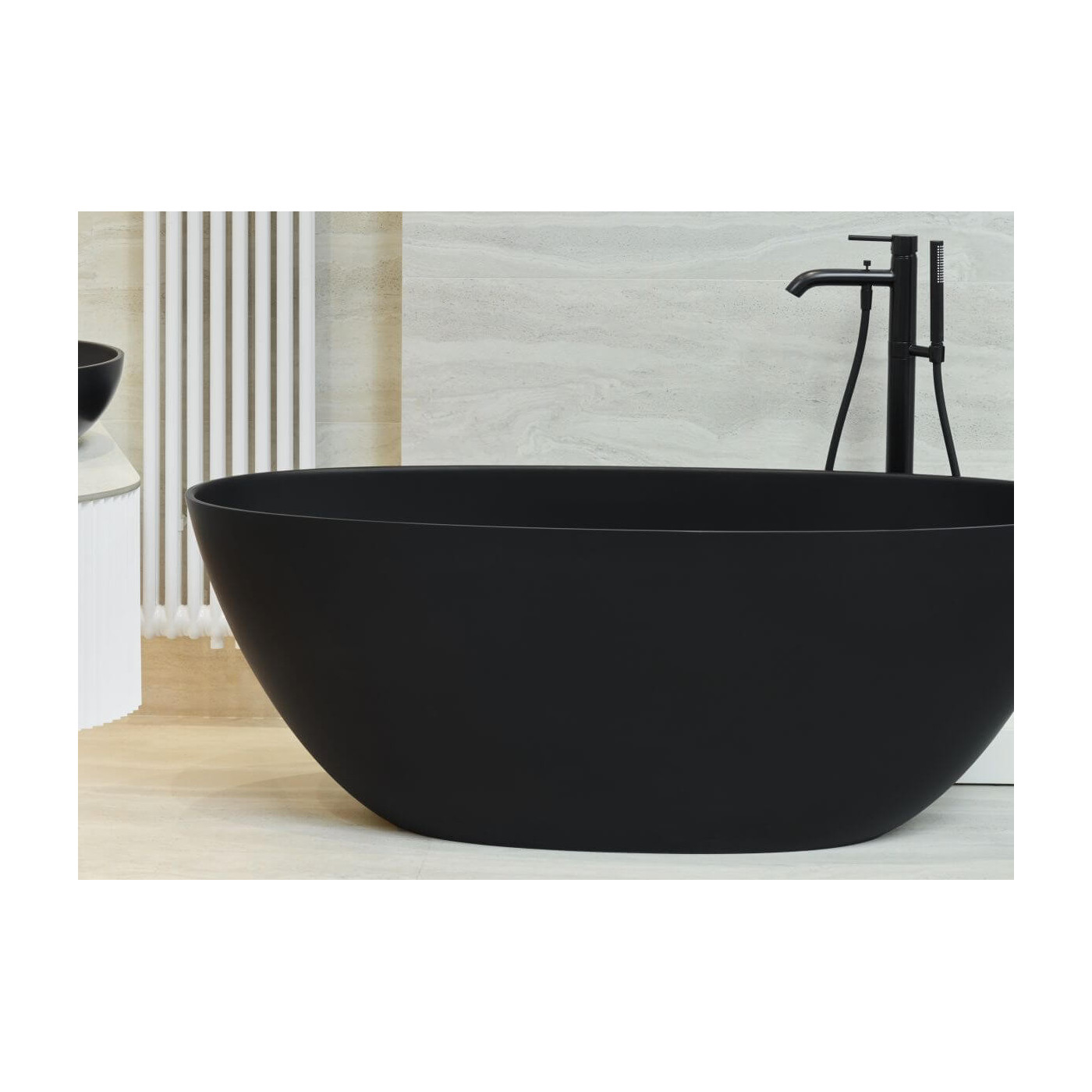 Wanna Wolnostojąca Owalna Wika 160x70,5 Czarny Mat Marmorin Wanna Wolnostojąca Owalna Wika 160x70,5 Czarny Mat Marmorin